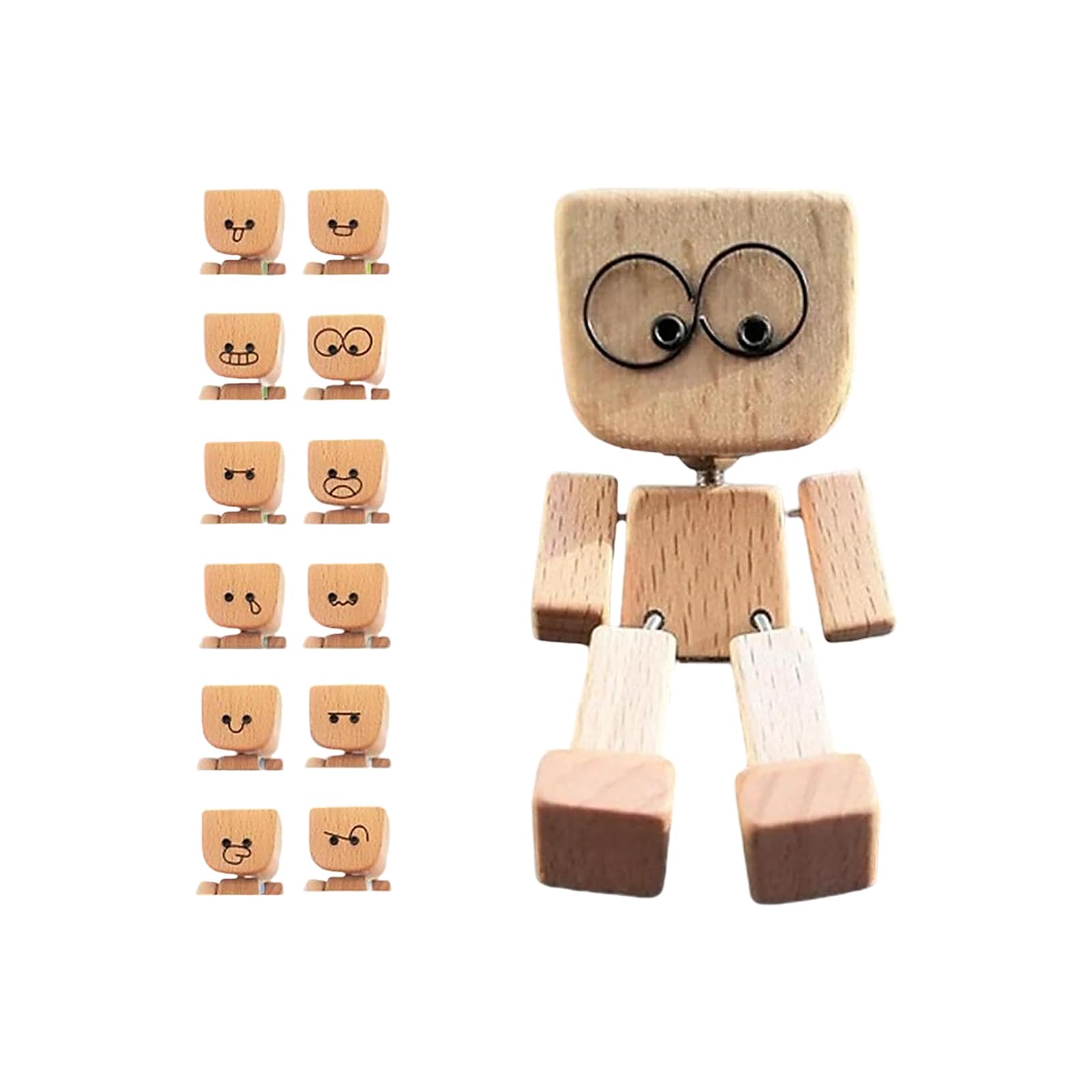 Nrgqaxm B-1 Shaking Wooden Man Figurine, Handcrafted Man With 12Pcs Magnetics Expressions Figurine With Shaky Legs For Car Dashboard Desktop Decor Ornaments