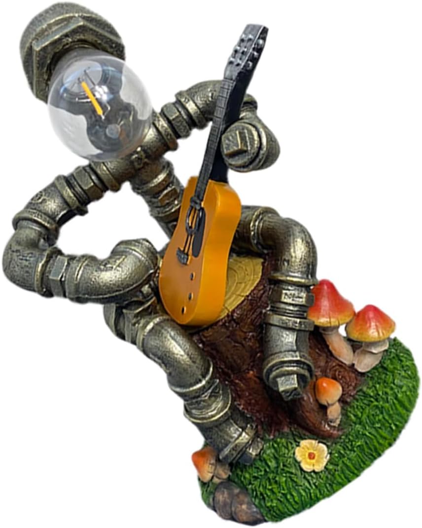 LALAFINA Robot-Shaped Solar Garden Lamp Resin Figurine Outdoor Decorative Robot Sculpture for Patio Lawn Yard Lighting