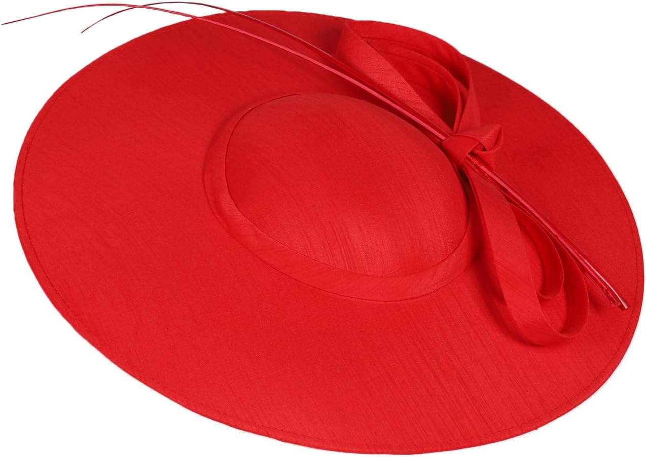 Wide Brim Church Hat for Women - Kentucky Fascinator with Bow Feather,Bridal Wedding Tea Party Derby Formal Flat Top Hats - Image 4