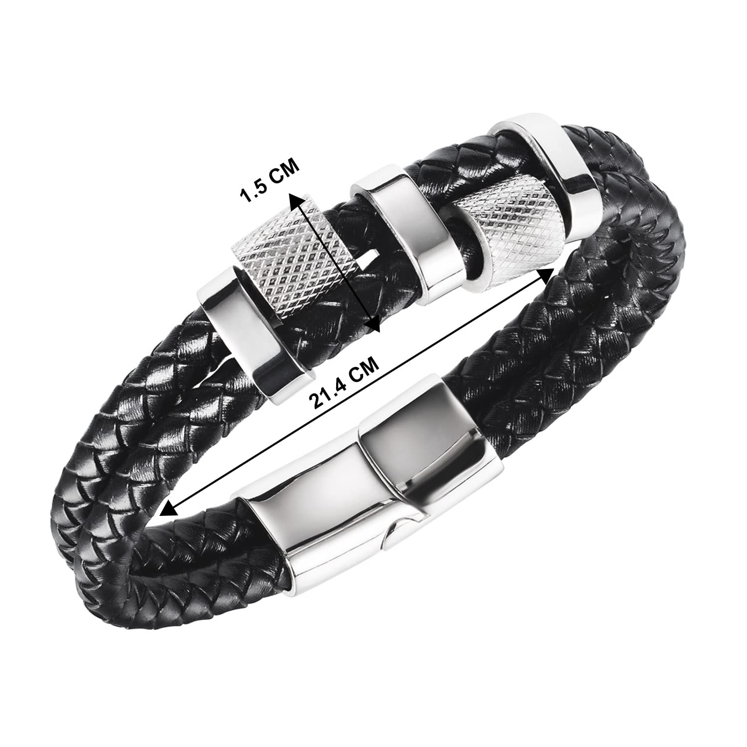 Silver Plated Leather Bracelet Stylish Jewellery for Men & Women