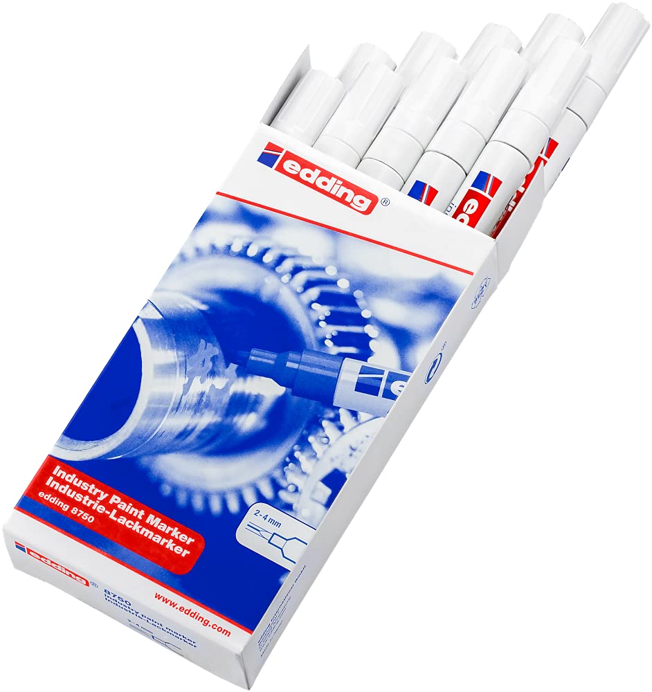 Edding 8750-10 Marcadores de Tinta Opaca Industrial - Punta Redonda 2-4 mm - Blanco