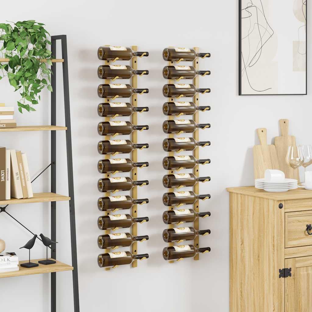 Wand-Weinregal für 12 Flaschen 2 STK Golden Eisen, Weinregal Flaschenregal Hängeregal Barregal Kellerregal Aufbewahrung Lagerung für Küche Speisekammer Wohnzimmer