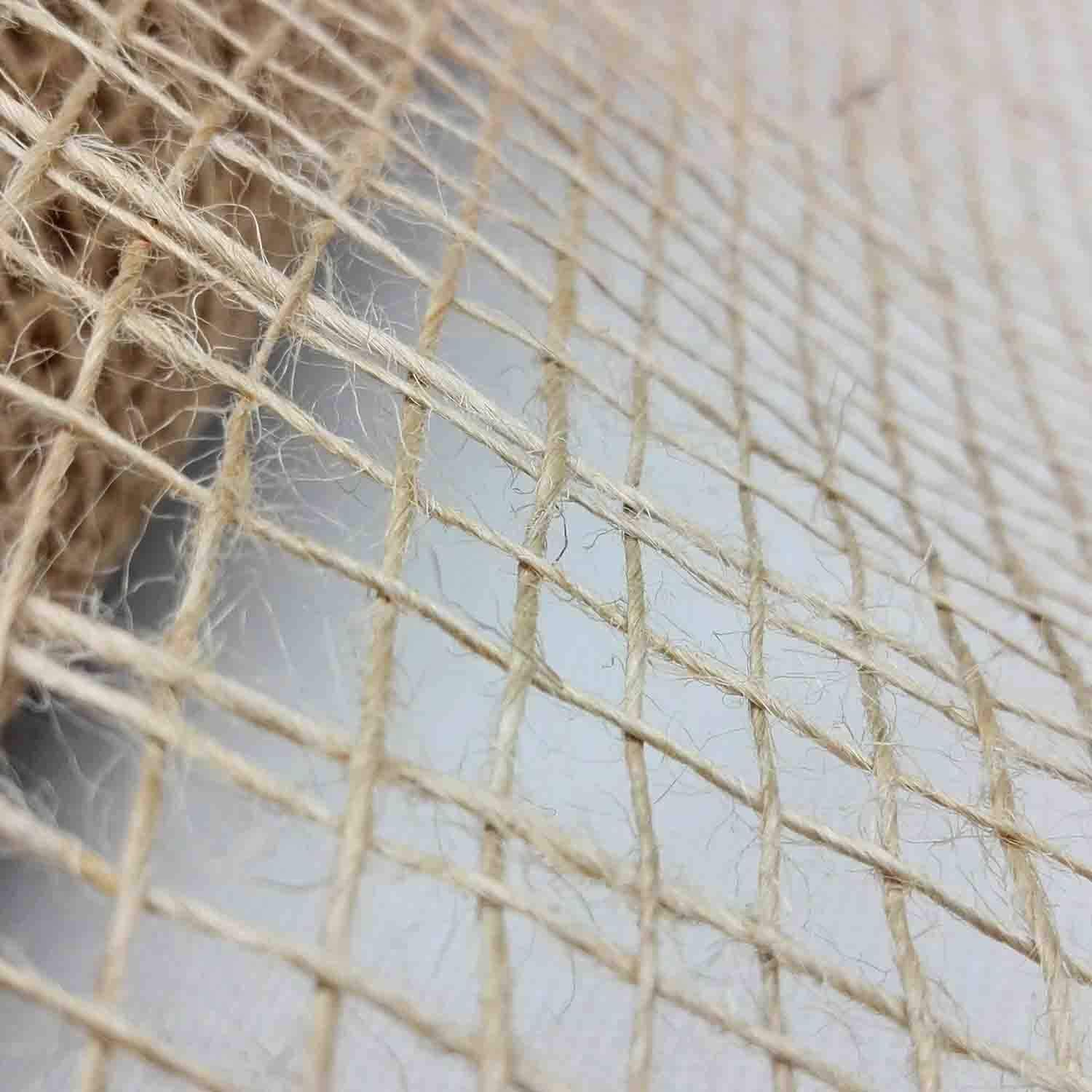 Tela de yute 100 unidades de 100 % natural, 50 x 50 cm, peso 100 g/m2, tela de yute natural ecológica, ancho de malla 4 x 4 mm, reforzado lateralmente, aspecto natural rústico.