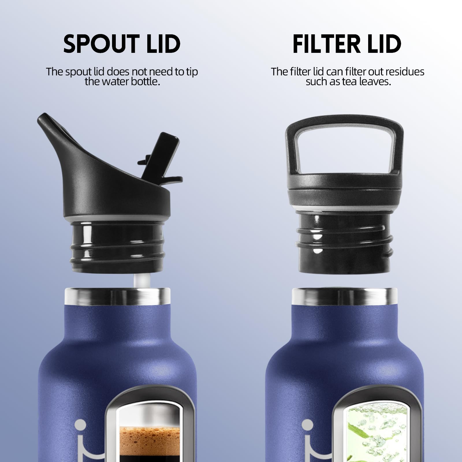 Motswedi Borraccia Termica 1 litro, con Cannuccia, Borracce Termiche, Doppia Parete, Bottiglia Termica, Acciaio Inox, Borraccia a Prova di Perdite, per Palestra, Campeggio, Outdoor, Blu Scuro & Nero