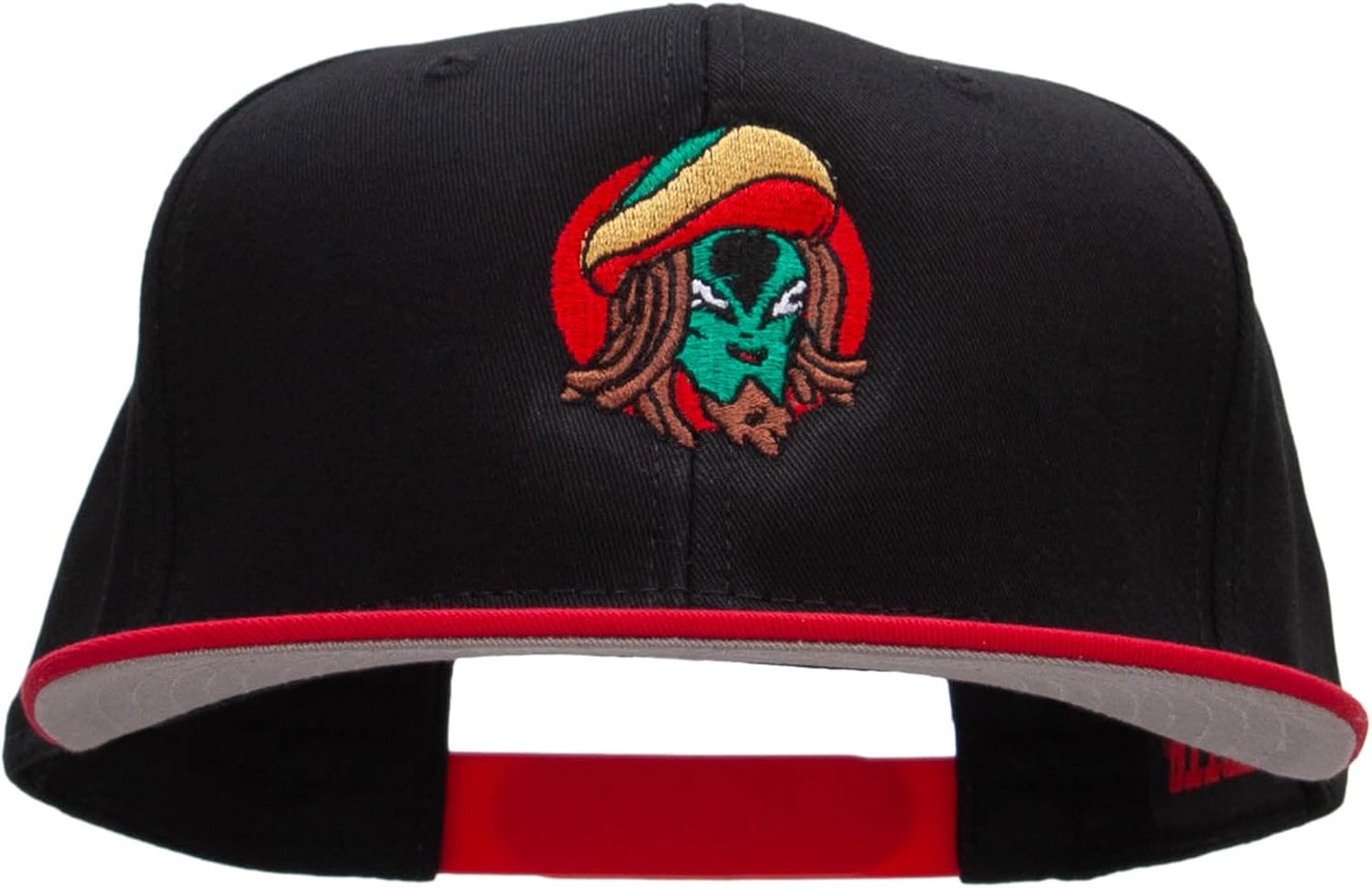 Rasta Alien Embroidered Two Tone Superior Cotton Twill Flat Bill Snapback Cap
