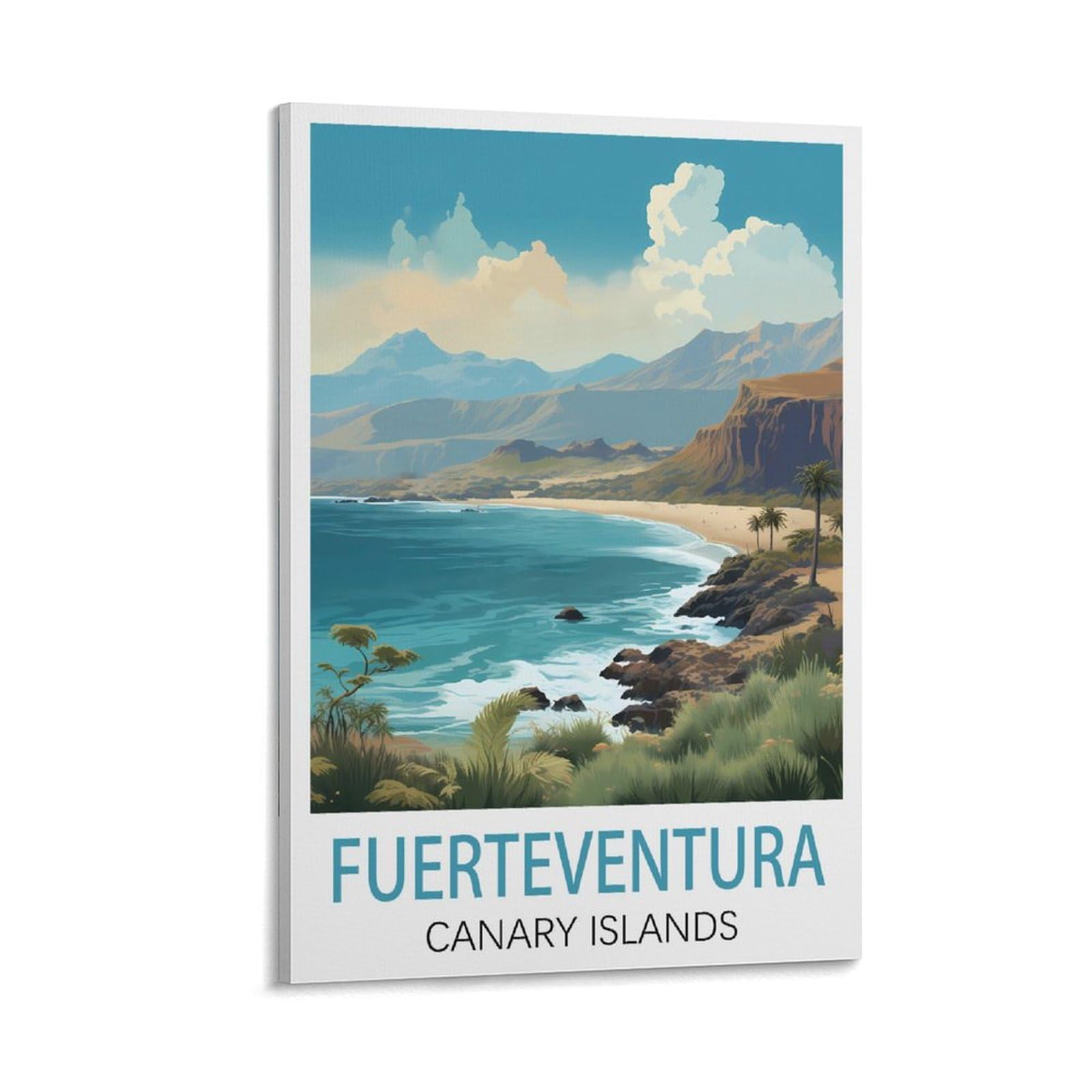 Lcynnh Frame-Style Fuerteventura Canary Islands Vintage Travel Poster Lake 12X18inch(30X45cm) Print Poster Home Bathroom Bedroom Office Living Room Decor Canvas Poster