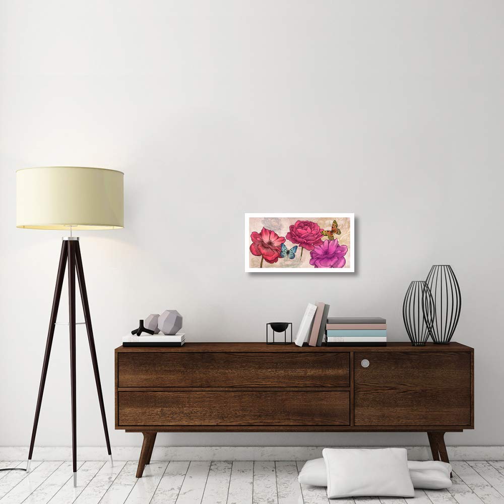 Oeuvres Italia Roses et Papillons (Neutral)-Papier Art 26"x14"