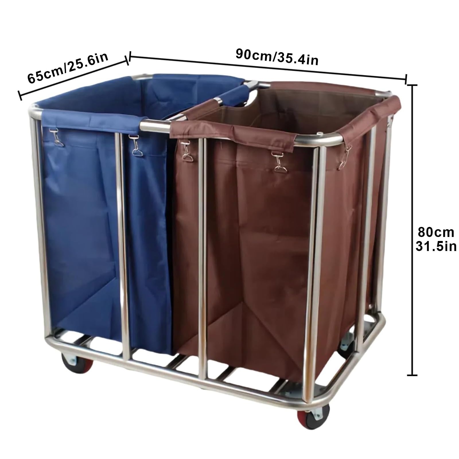 FQMYLTYN Carro Clasificador de Ropa Comercial con Ruedas, Carro de Lavandería Industrial de 400 L, Cesto para Ropa Blanca de Hotel con Estructura de Acero Inoxidable y Tela Oxford Impermeable