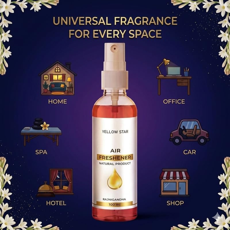 Image of YELLOW STAR Room Air Freshener Spray, Rajnigandha Fragrance (100ml) | Long Lasting Tuberose Floral Room Freshener for Home & Pooja Room | Odour Neutralizer