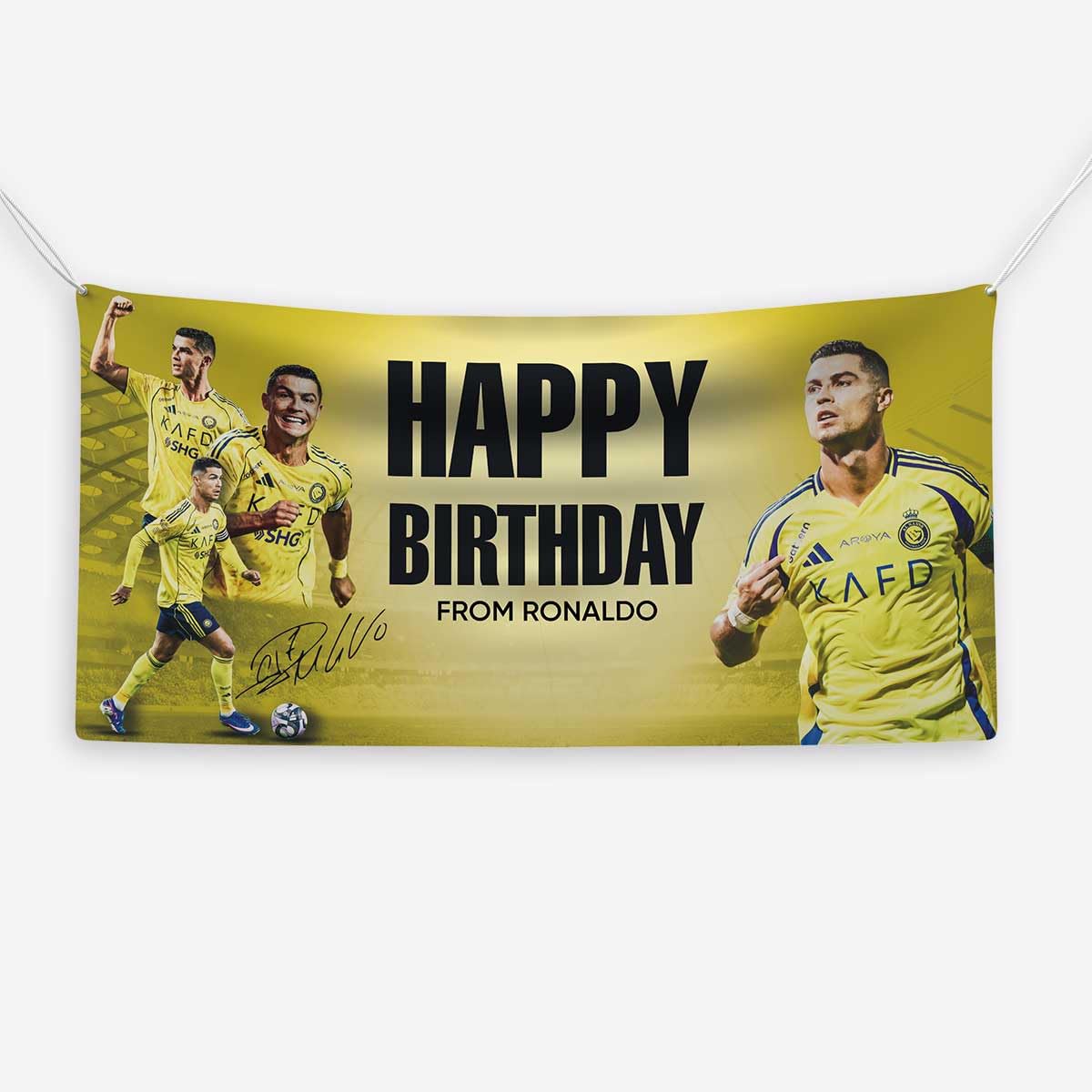 Cristiano Ronaldo Happy Birthday Banner Football Theme Party Decoration, Soccer Birthday Backdrop for Kids & Fans (Al Nassr)