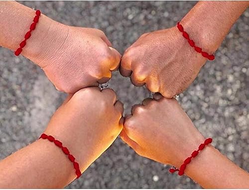 Miniatura 5 de SAELACY 6 piezas de pulseras de nudos hechas a mano en rojo y negro con cuentas contra el mal de ojo, para protección y buena suerte, pulseras de
