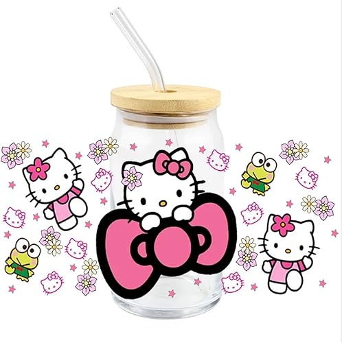Miniatura 3 de Calcomanías de vidrio UV DTF para transferencias, 20 hojas de película transparente de dibujos animados, anime, impermeable, frotar en vasos de