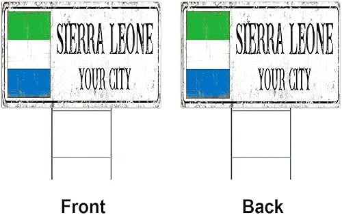 Miniatura 4 de Letreros de césped de Sierra Leona con estacas de 12 x 18 pulgadas, bandera de ciudad internacional, letrero personalizado para patio para