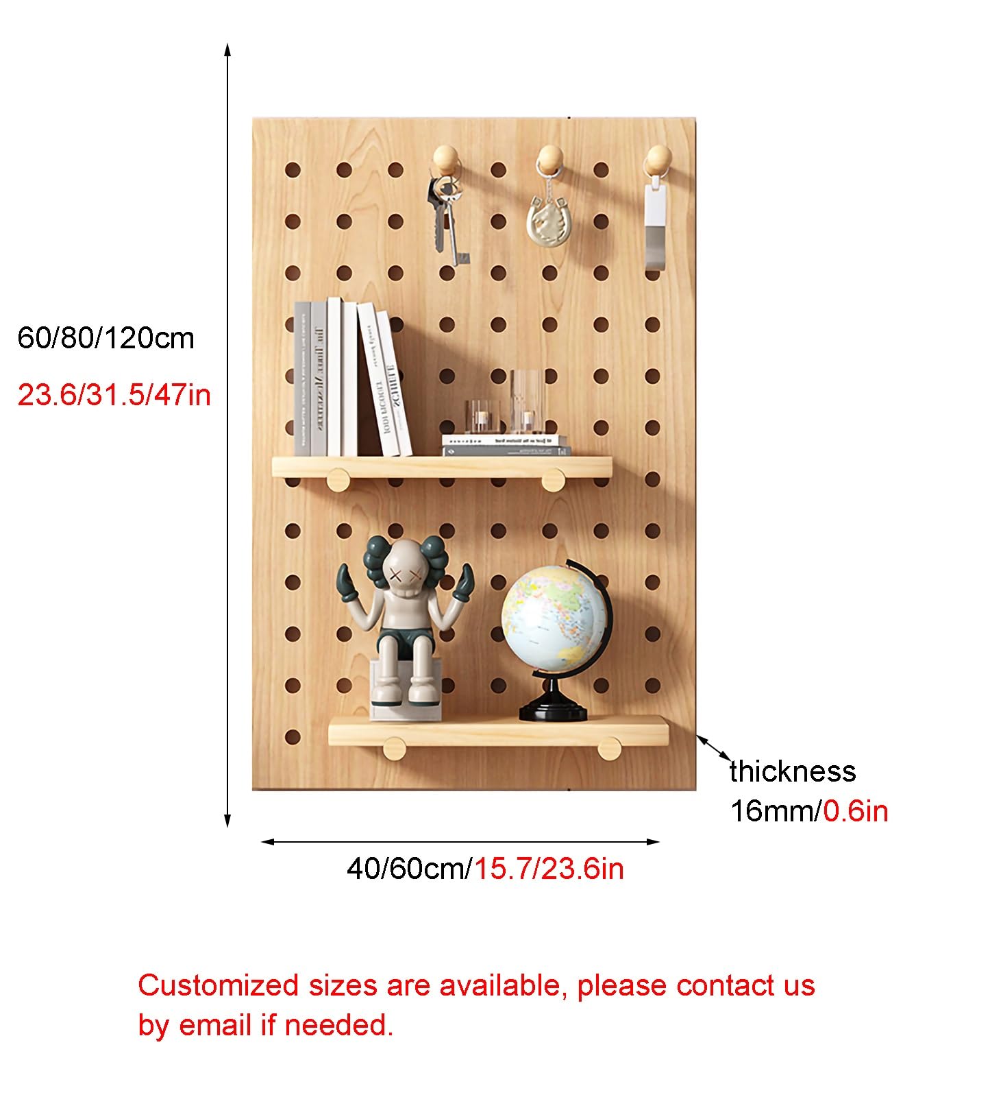 Stecktafel aus Holz, Stecktafel-Wandhalterung, Display-Stecktafel, Holz-Garage, Stecktafel-Wand-Organizer, Stecktafel-Panel-Kit, Installationszubehör für Küche, Wohnzimmer, Büro (grün, 60 x