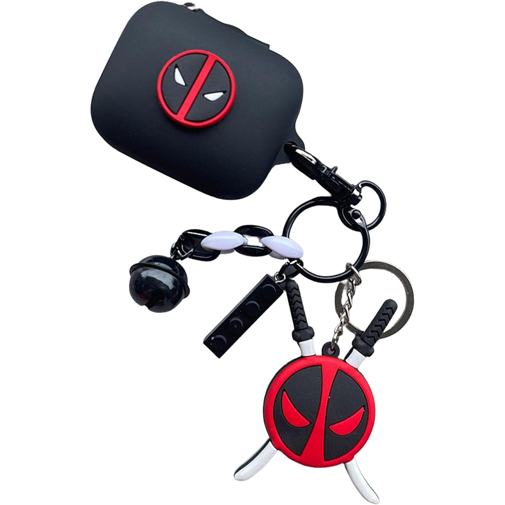 FLOMBIFY EA12 Black Silicone Deadpool Headphones Case with Keychain Pendant - Shockproof Protective Cover for OnePlus Buds Pro 2 (ONLY for ONEPLUS Buds PRO 2)