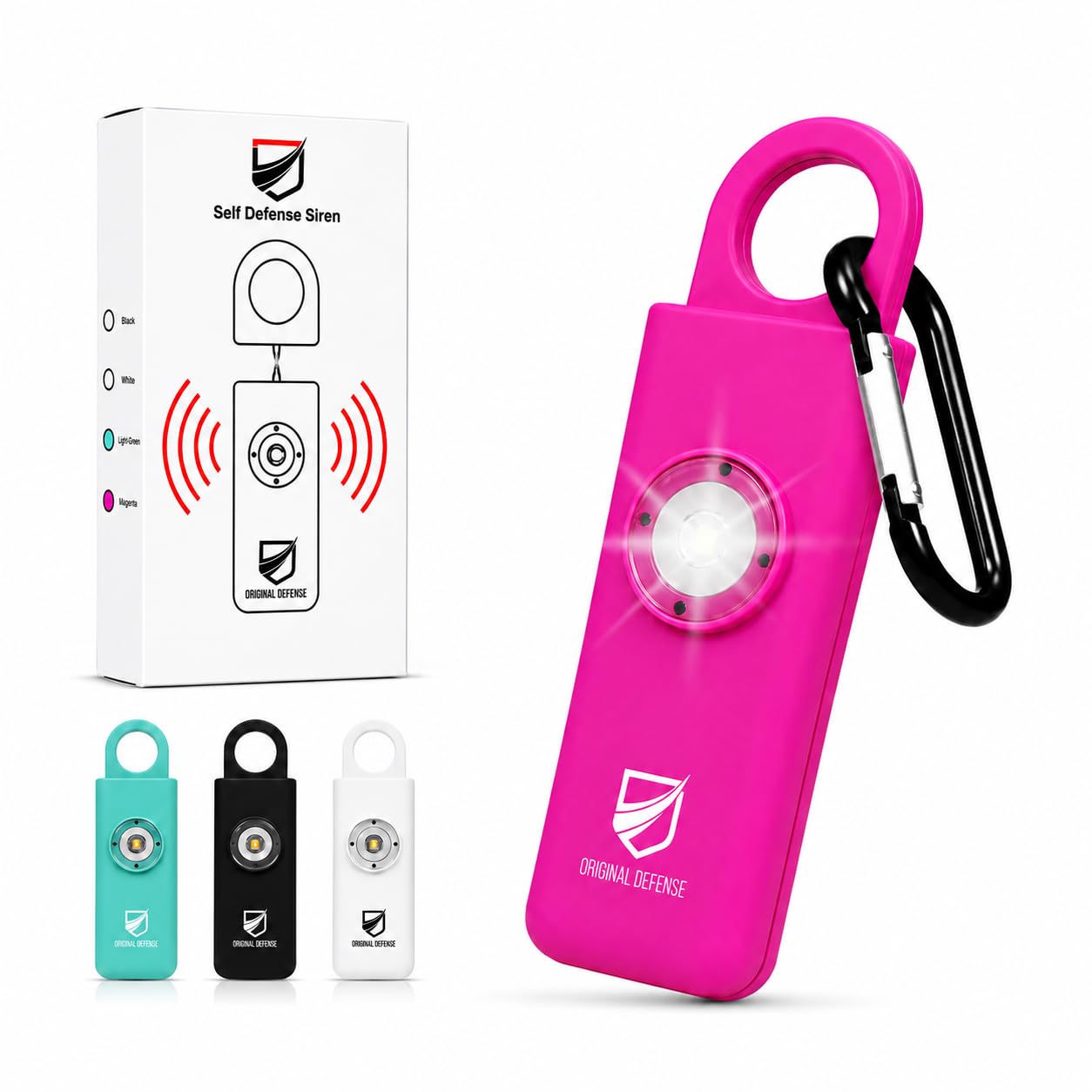 Original Defense® Siren Self-Defense Alarm - 125 dB Keychain Alarm with LED Strobe Light for Women, Children, and Elderly - Police Recommended - (Magenta, 1 Count)
