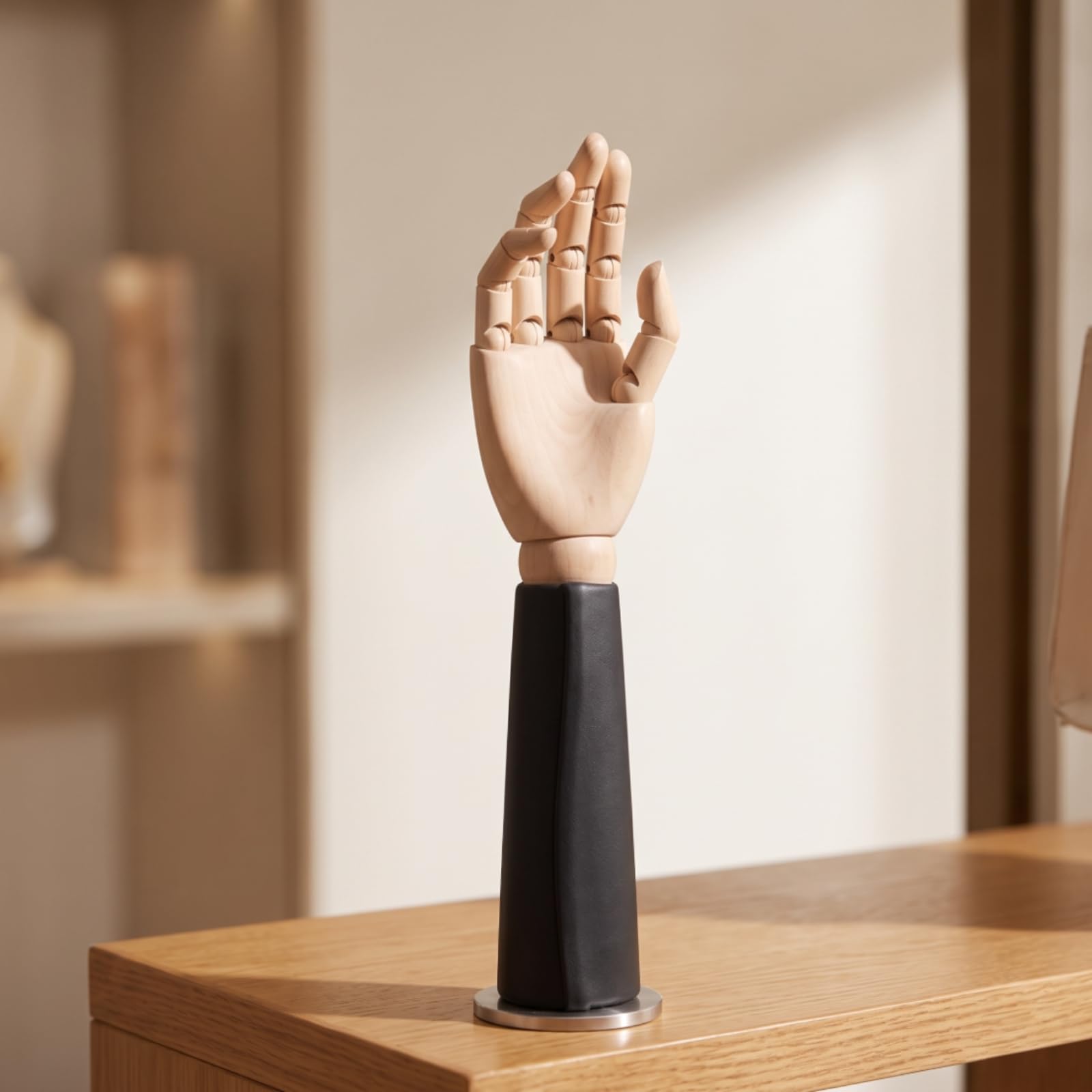 Manichino Mano Articolata Manichino Mano Display Prop Modello Mano Supporto Mano con Dita Mobili Polso 180 Gradi Base , Nero , Modello Mano Destra Lunga In Pelle