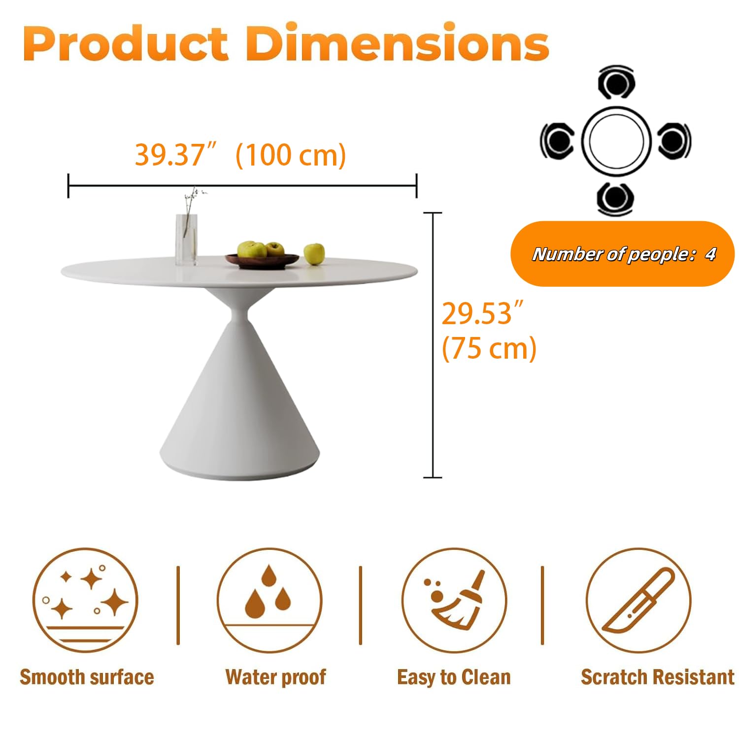 Amazon.com: MIXL-金字塔底座休閒圓桌簡約但奢華風格餐廳咖啡廳家用家具,兩種顏色和三種尺寸可選(白色39 英吋) : 居家與廚房