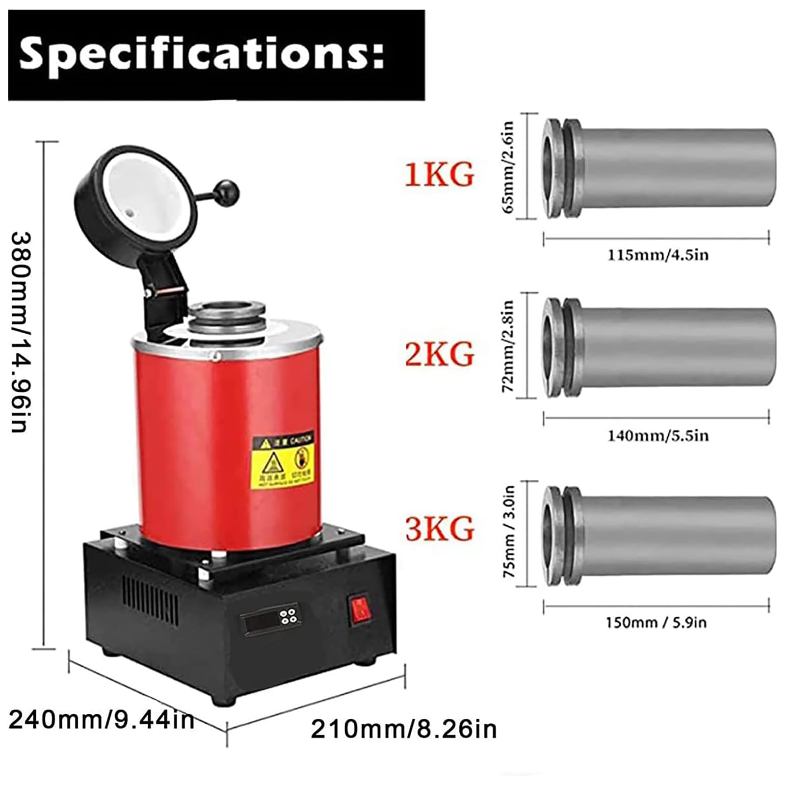Elektryczny piec do topienia, cyfrowa maszyna do wytapiania złota z tyglem grafitowym, regulacja temperatury PID, maksymalna temperatura 1150℃ do topienia złota, srebra, miedzi