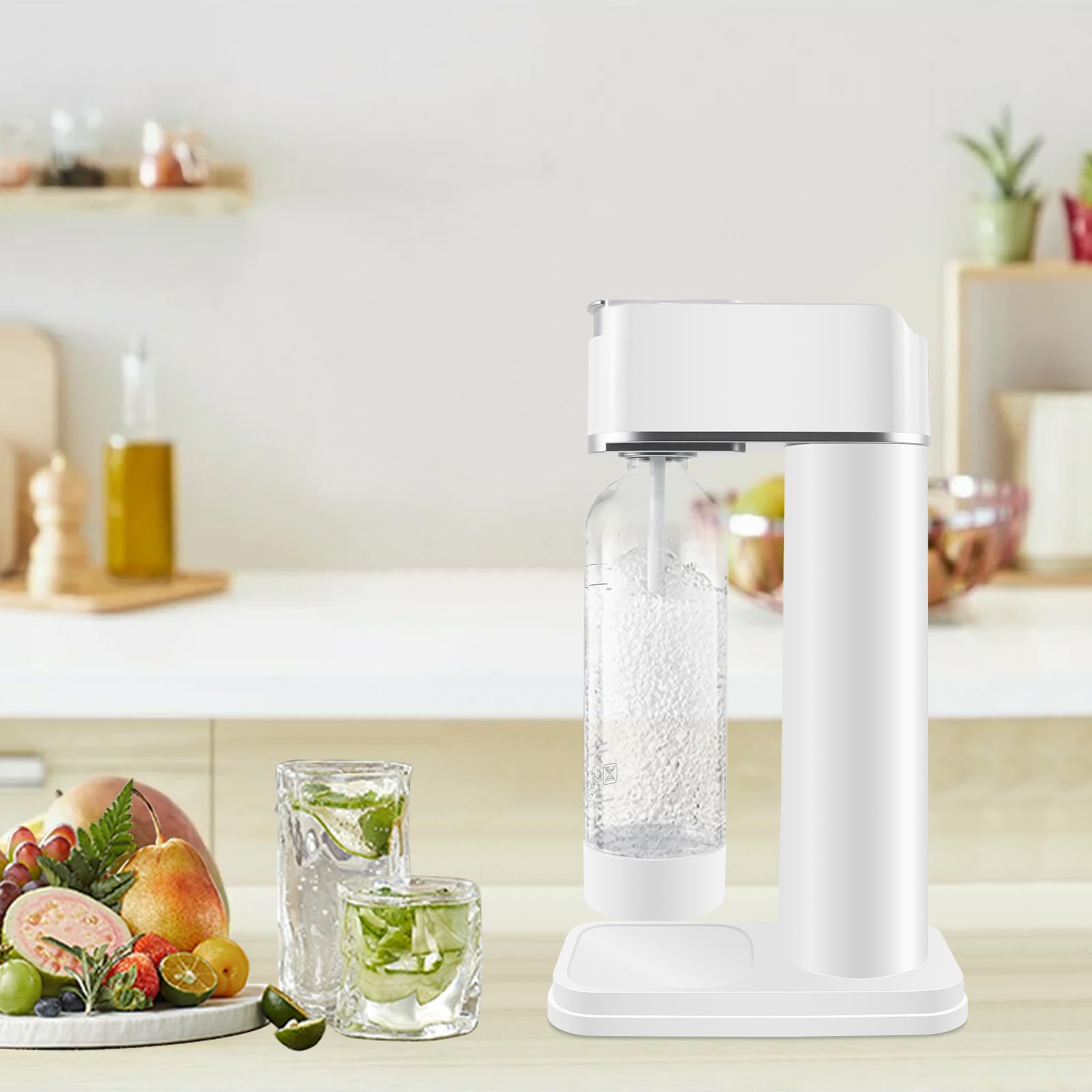 Aerador de Soda con Botella de 1 Litro - Crea Bebidas con Gas en Casa Fácilmente, Blanco