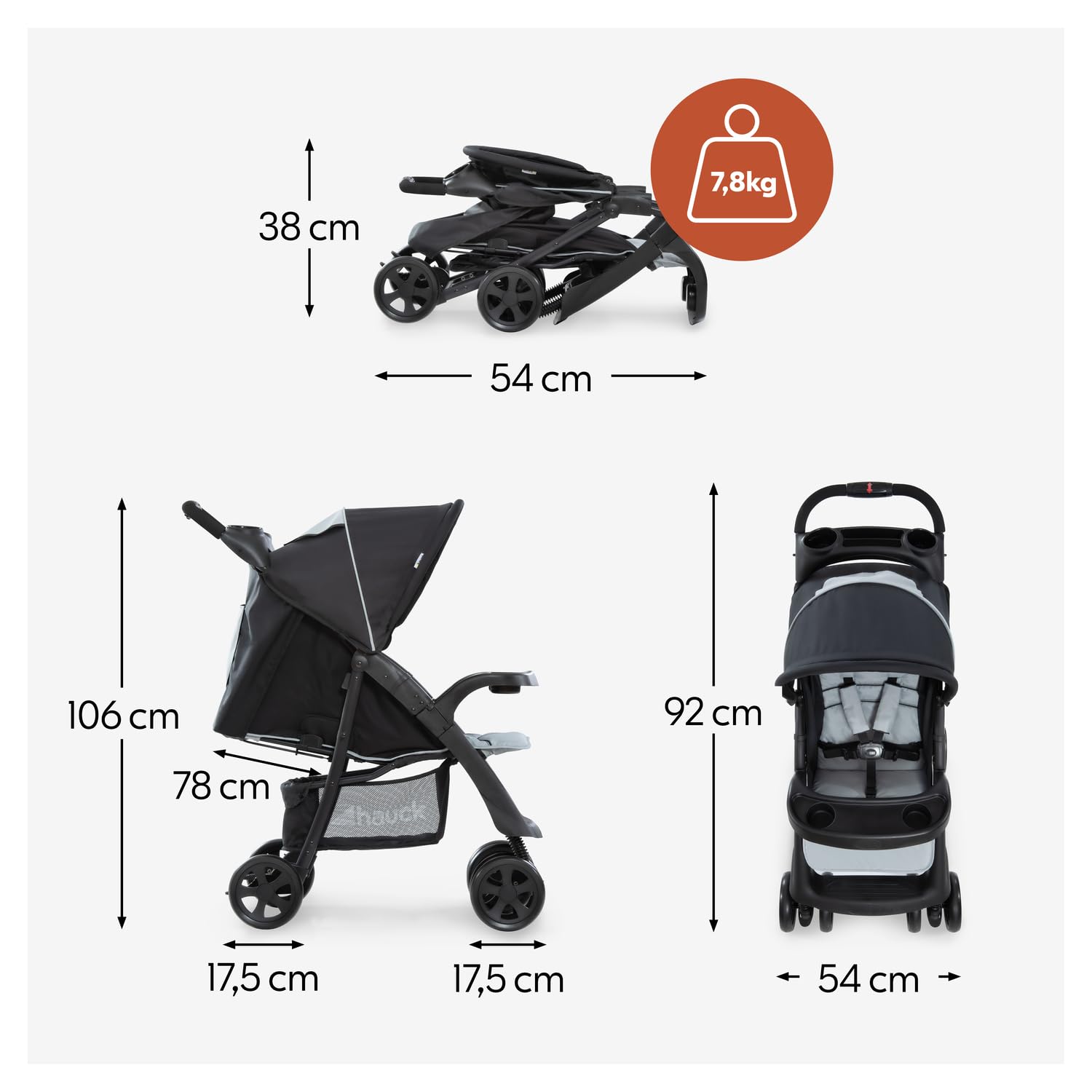 hauck Shopper Neo II Silla de Paseo Ligera - Carrito Bebe Reclinable desde Nacimiento hasta 22 kg - Carro Compacto y Plegable - Ruedas Giratorias Antipinchazos - Portavasos - Gris