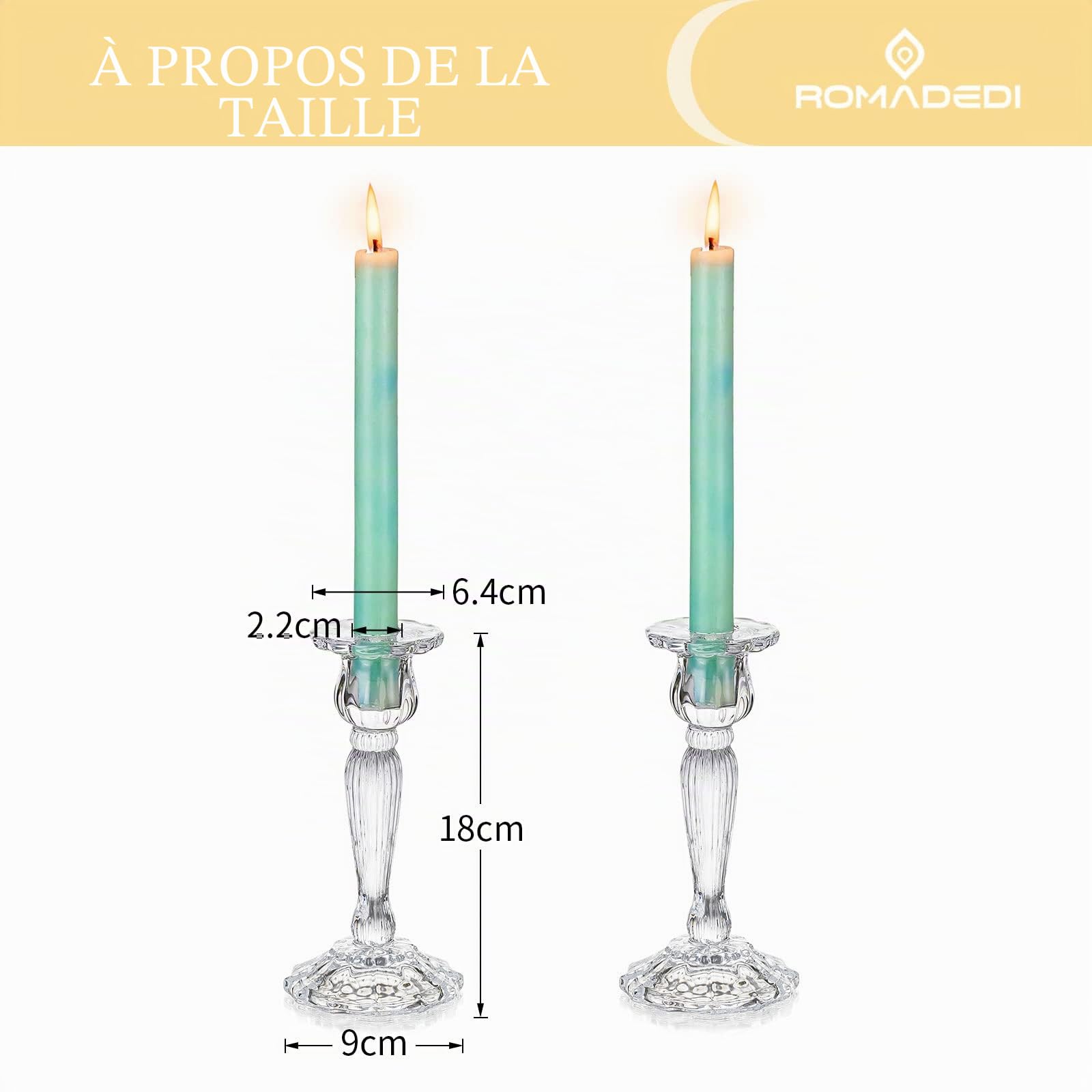 Romadedi Chandelier Bougeoir Verre Mariage - Lot de 4 Bougeoir Decoratif Transparent pour Noel Decoration Maison, Supports pour Bougies Coniques Centre de Table Salon Chambre 18cm