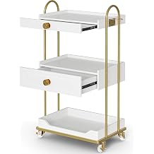 Barber Salon Trolley Cart w/Lockable Wheels, 3-Tier Rolling Beauty Cart with 2 Drawers & Dryer Holder, Mobile Beauty Trolley for Beauty Spa BarbershopWhite-New
