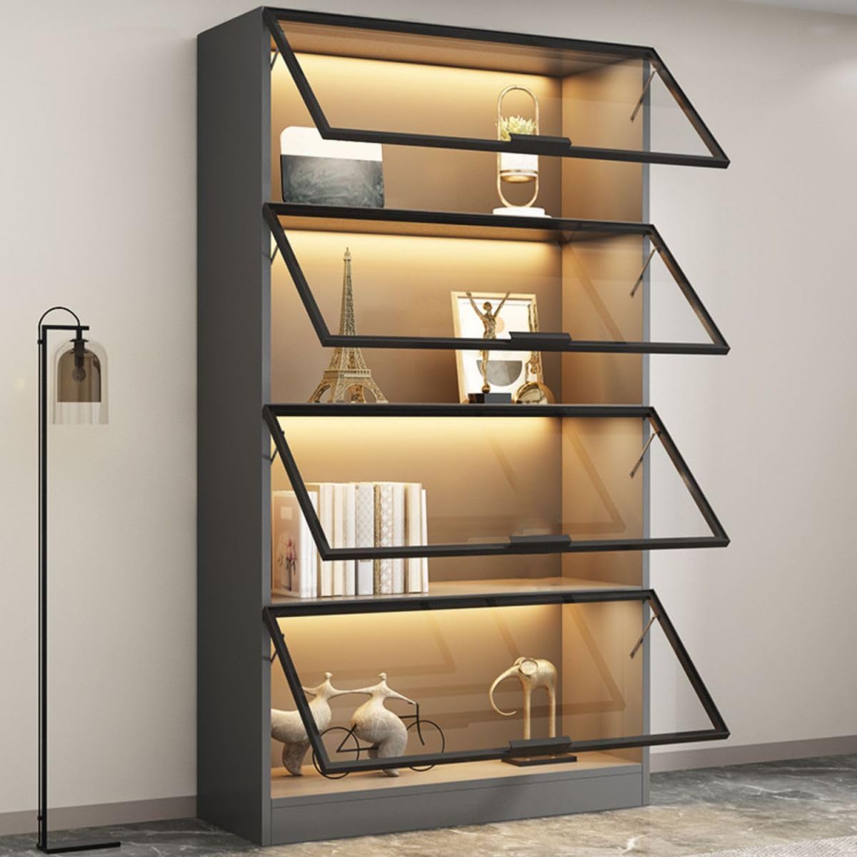 木製ガラス扉付き4段ディスプレイキャビネット 楽天市場】☆LINE追加で300円クーポン☆キャビネット 4枚扉 扉付