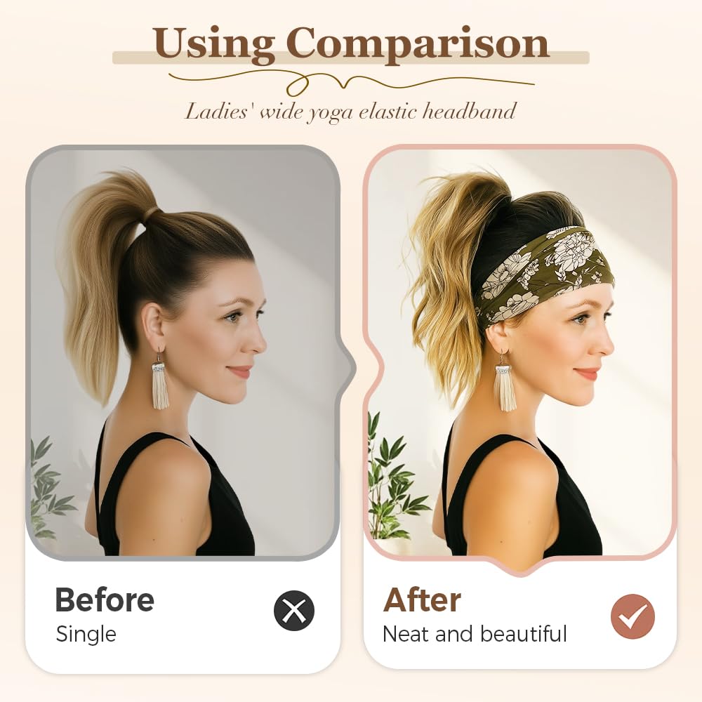 AprYew Diadema de yoga cruzada estampada, 2025, nuevas diademas bohemias para mujer, diademas anchas antideslizantes para mujer, banda elástica ancha para el cabello (10 colores B, M)