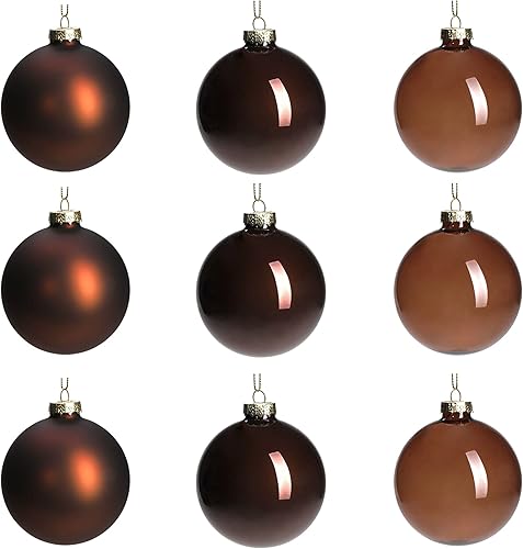 DN DECONATION Adornos de bola de Navidad de cristal marrón, bolas de Navidad colgantes de 3.15 pulgadas para decoración del árbol de Navidad, juego