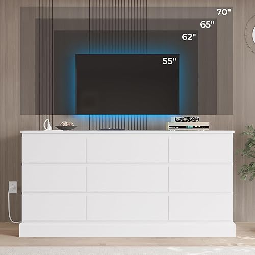 Miniatura 4 de Hasuit Cómoda Blanca Moderna para Dormitorio con 9 Cajones, Cómodas de 61.4" de Ancho Cajonera con Almacenamiento de Gran Capacidad, Cómoda Larga