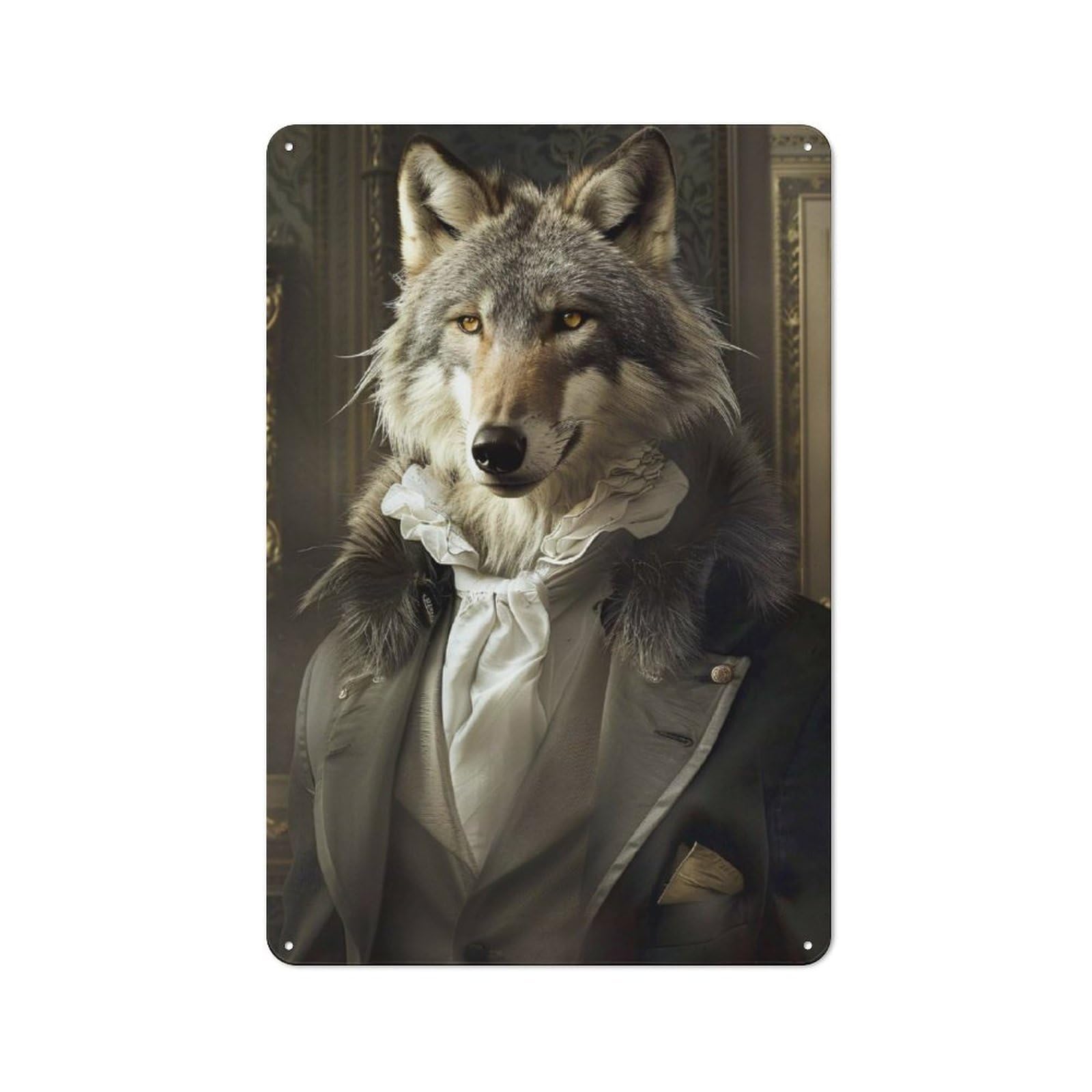 Anthropomorphic Wolf in Victorian Attire Classic Metal Wall Decor 30x20cm, Tin Sign for Bar, Kitchen, Garage Or Games Room