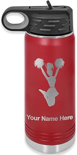 Miniatura 9 de LaserGram Botella de agua de doble pared abatible de 20 onzas con pajilla, animadora, grabado personalizado incluido (naranja)