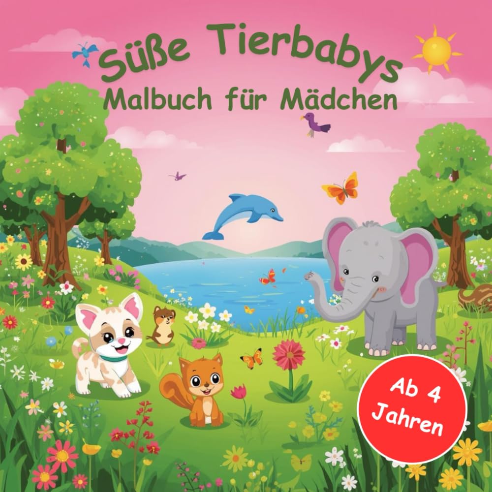 Süße Tierbabys - Malbuch für Mädchen ab 4 Jahren mit faszinierenden Ausmalbildern und kleinen Geschichten zu jedem Tier