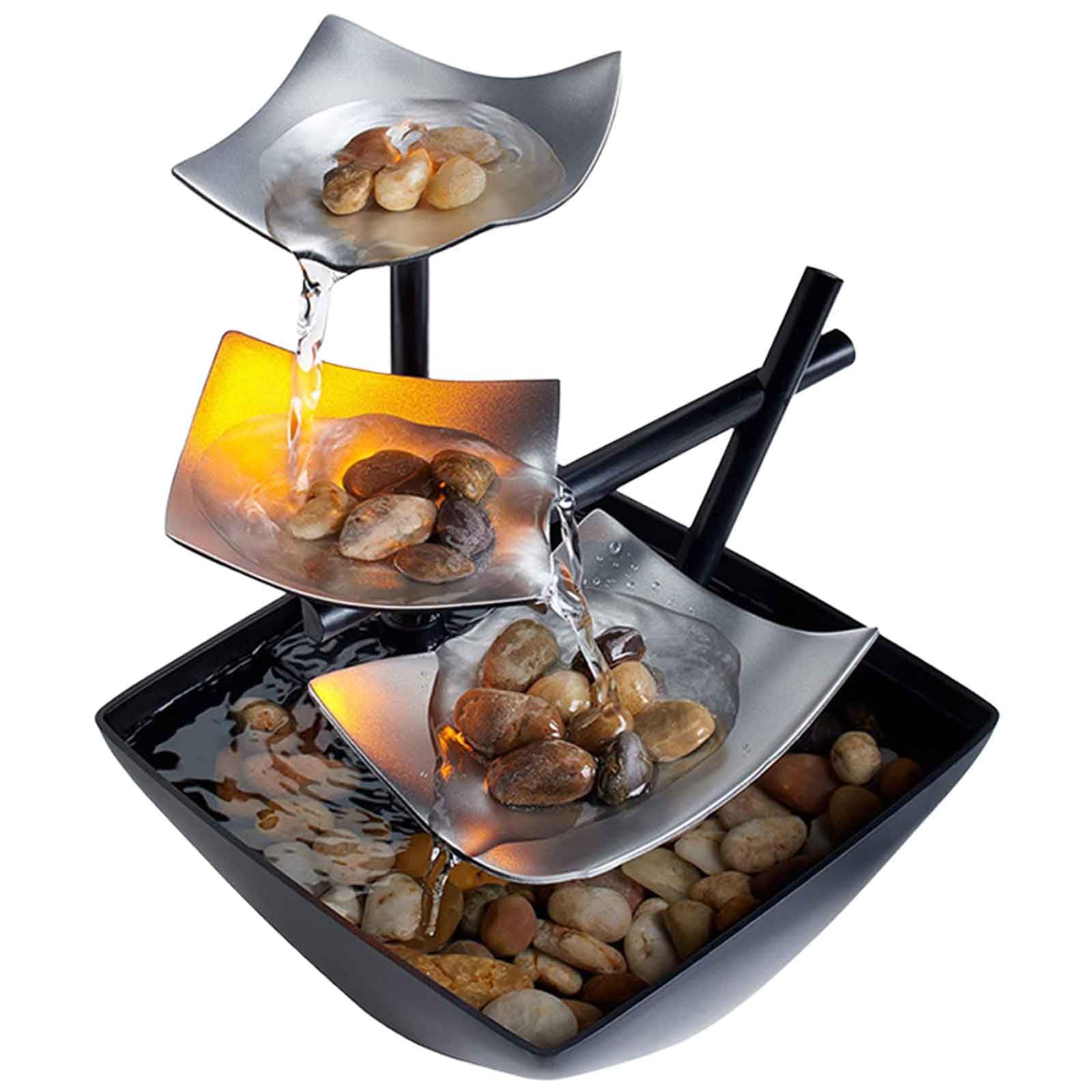 DFrywdgSEY tabletop fountain, 3-Tier Tabletop Water Fountain, with Adjustable LED Light, Small Desk Waterfall