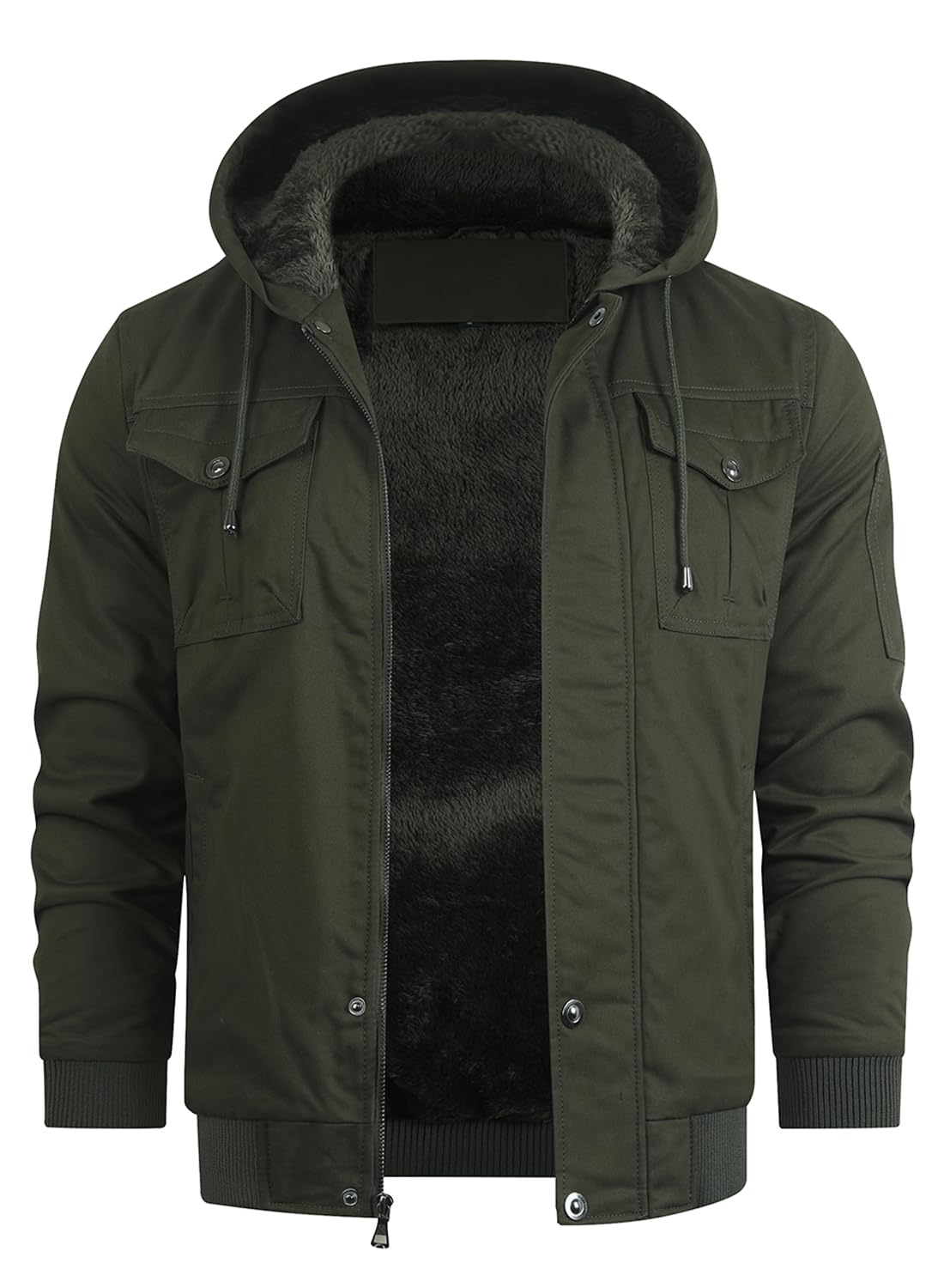 HOOD CREW Herren Freizeit Winterjacken Übergangsjacke Baumwolle Warme Fleece Jacken mit Taschen Cargo Arbeitsjacke mit Kapuze
