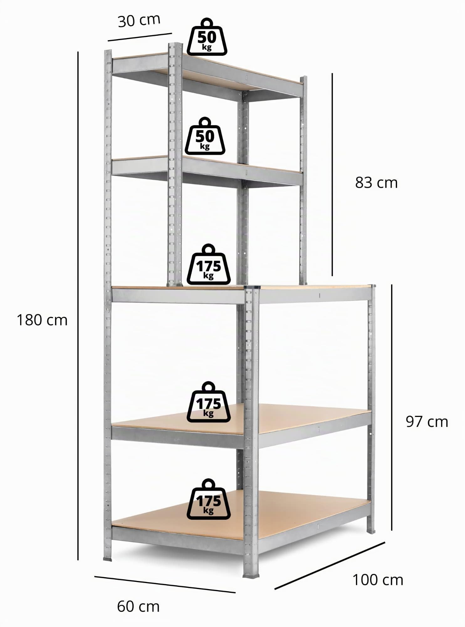 Stagecaptain WBR-175 SR Scaffale da Banco da Lavoro con Ripiani in Legno | Scaffale a incastro robusto per officina, magazzino, cantina e dispensa, Struttura metallica zincata