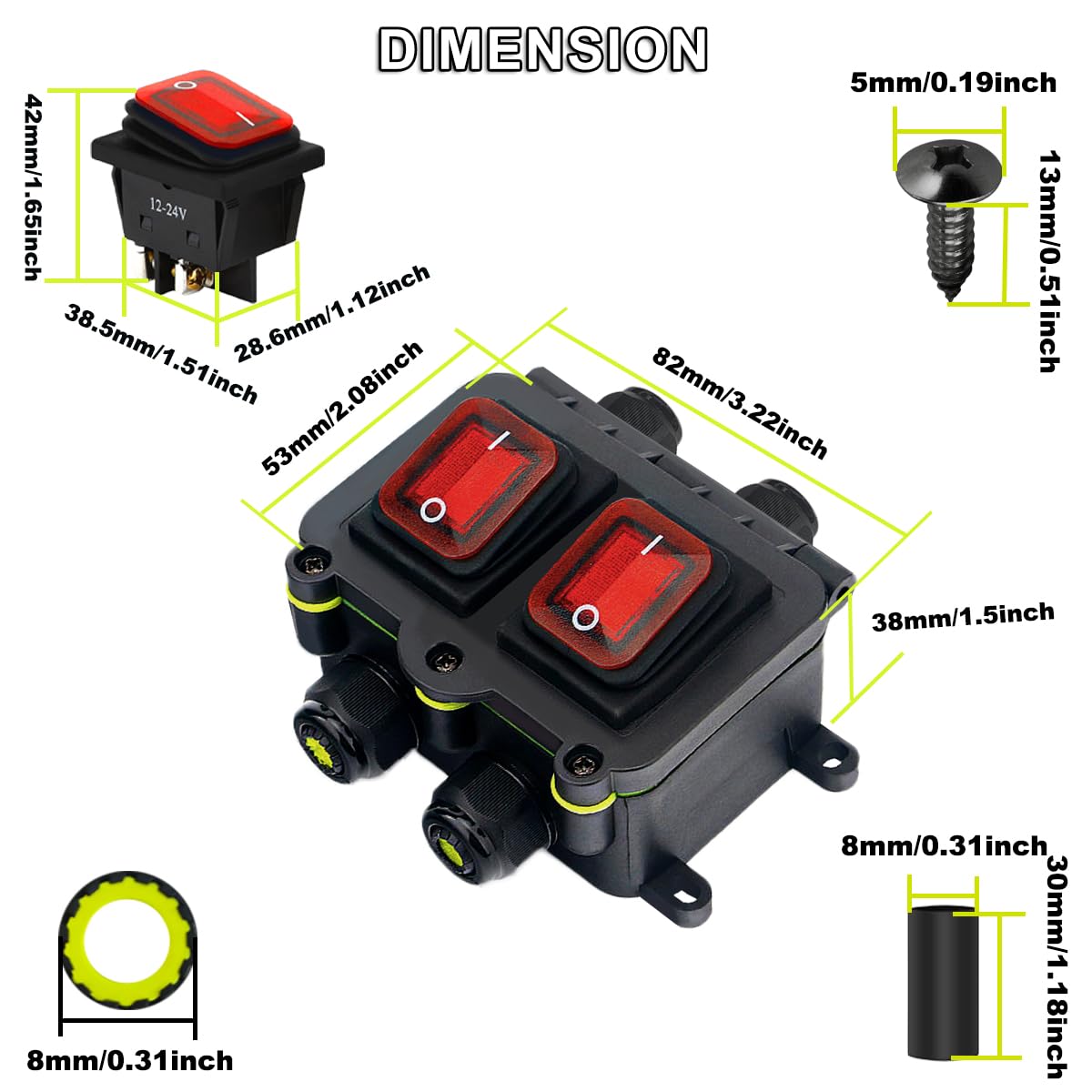 Kühlbox Kabel MKBKLLJY Inline-Schnurschalter DPST AC 20A 125V/16A 250V ...