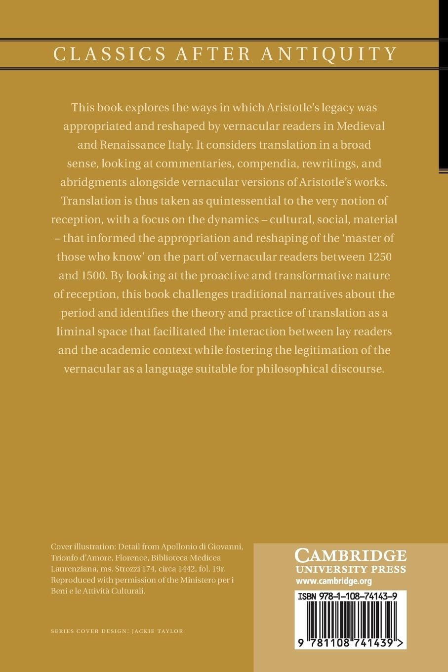 The Vernacular Aristotle: Translation as Reception in Medieval and Renaissance Italy