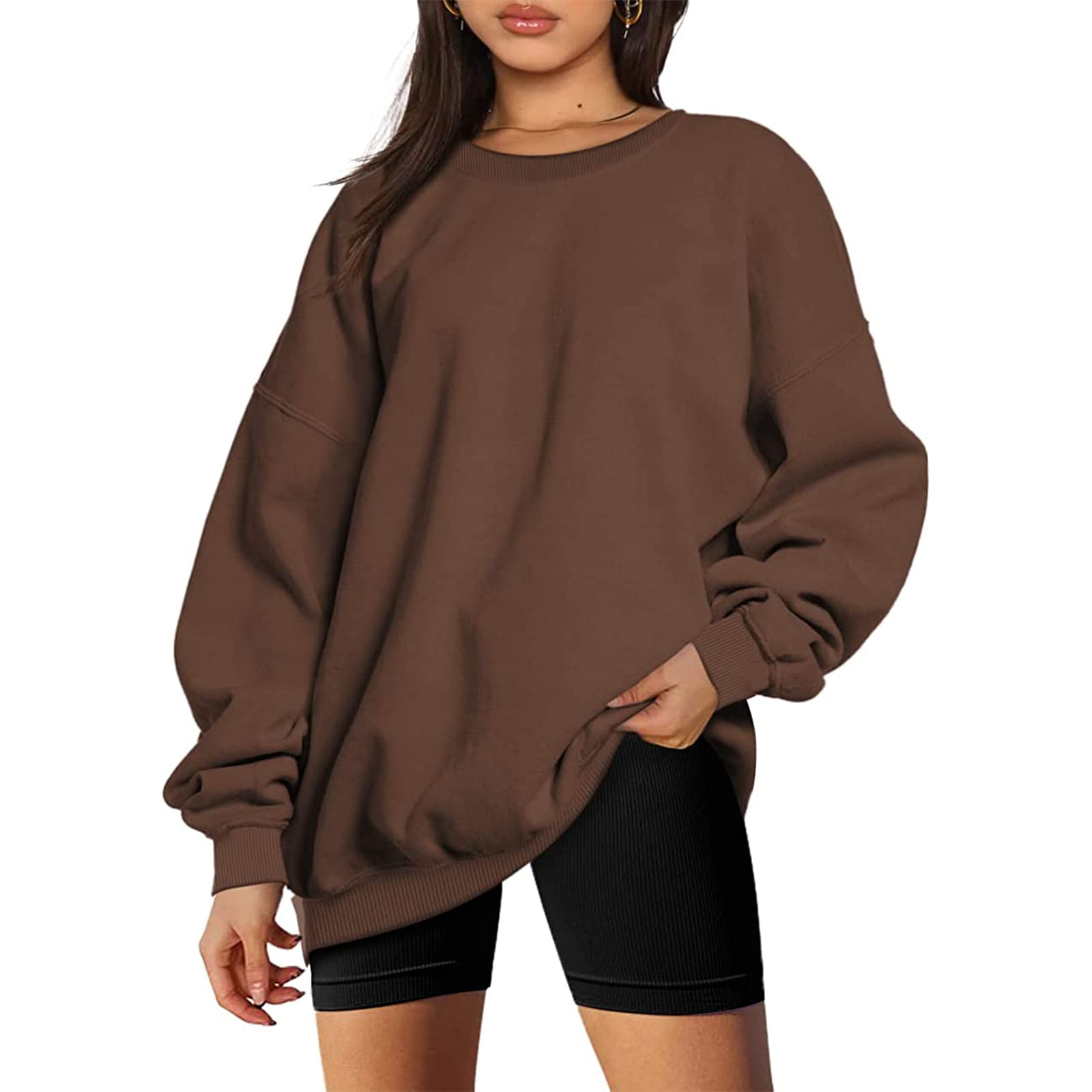 FeMereinaCrewneck Sweatshirts for Women Oversized Sweaters Pullover Basic Long Sleeve Fleece Shirts Tunic Tops for Leggings