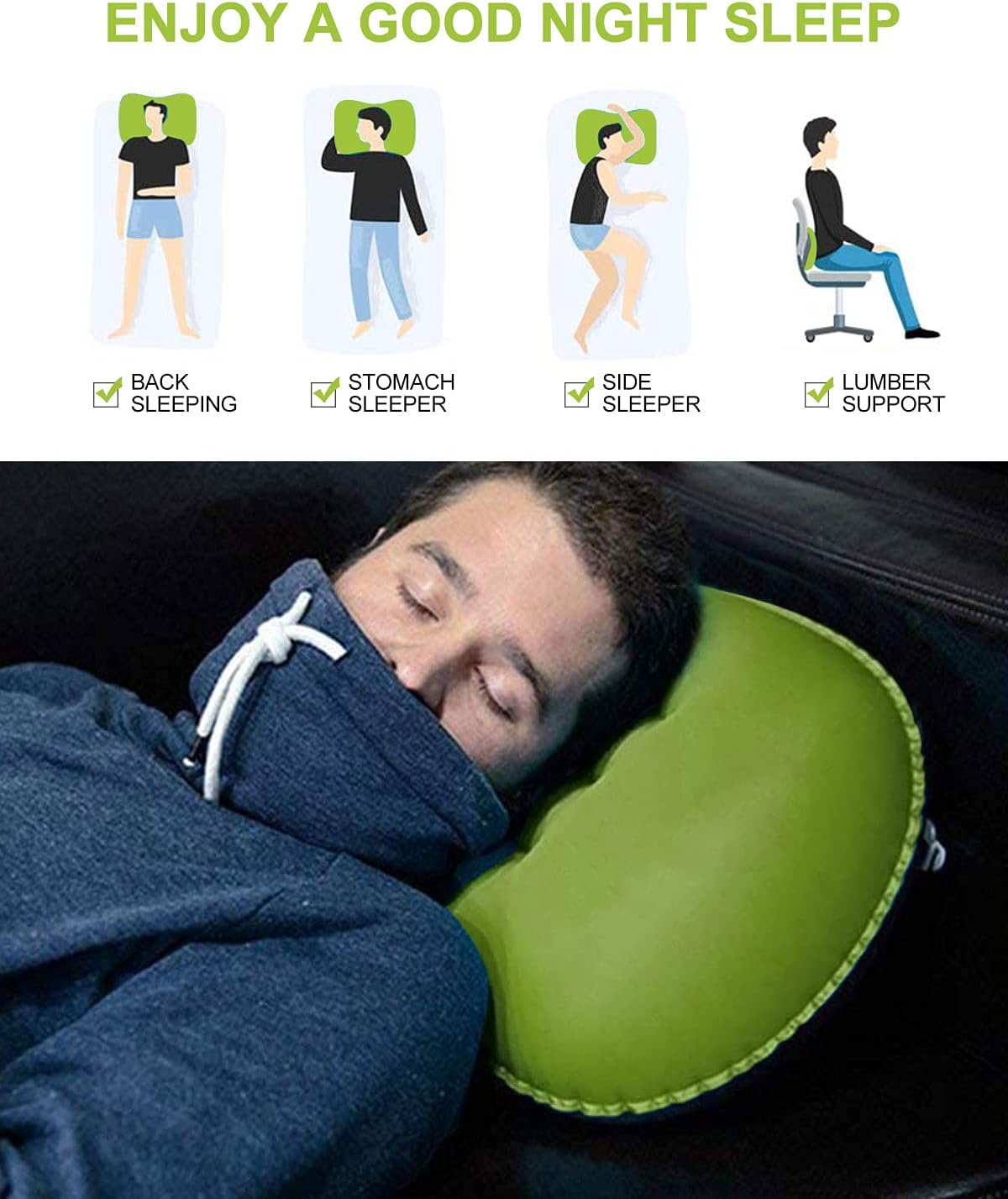 Rantizon Ultralight Camping Pillow, Compressible, Ergonomic Inflatable Travel Pillow with Storage Bag - Image 4