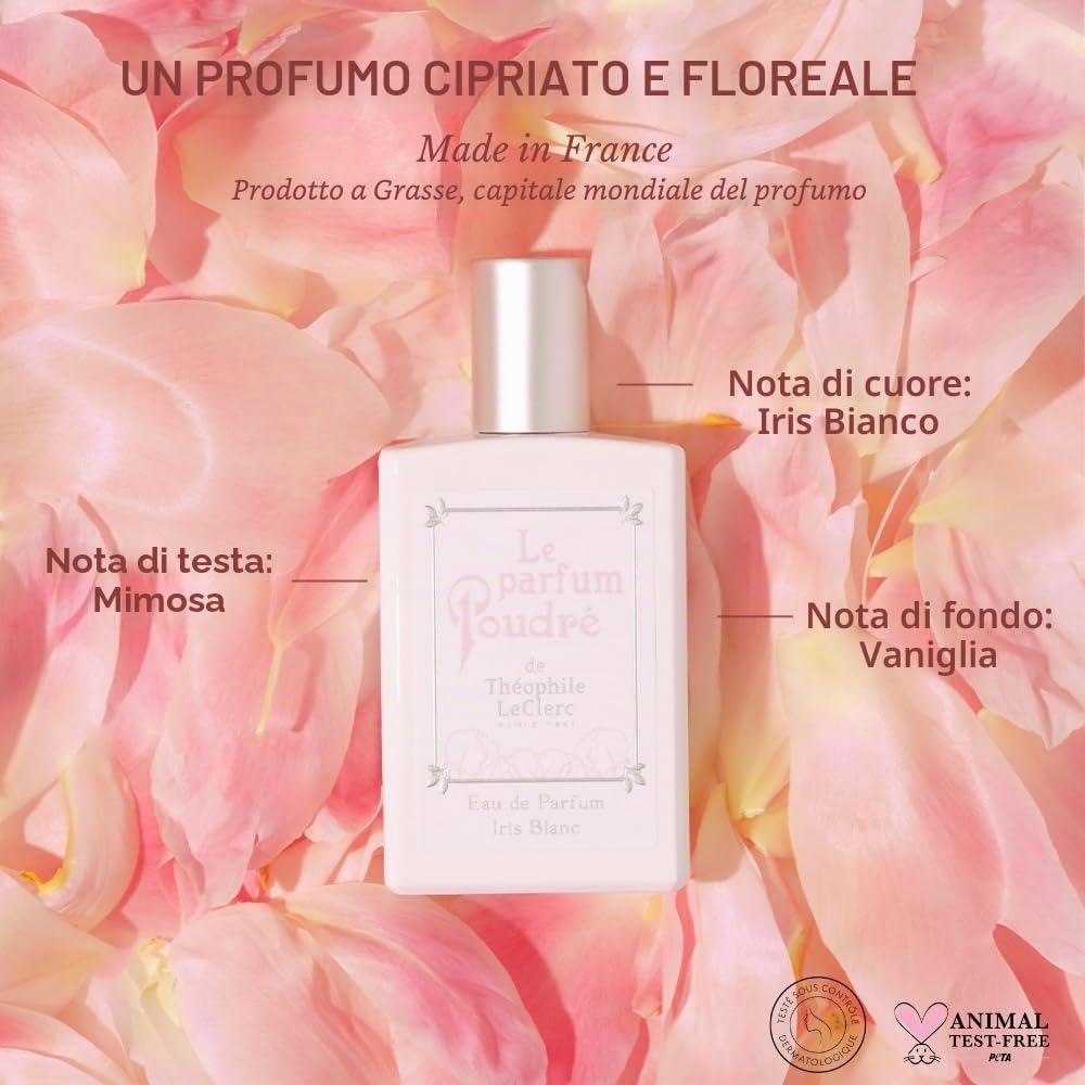 T. LeClerc – Le Parfum Poudré Frangipanier – Fleur de Frangipanier, Neroli e Vaniglia – Eau de Parfum Donna – 50 ml – Lunga tenuta – Made in France à Grasse (Iris Blanc Powder)