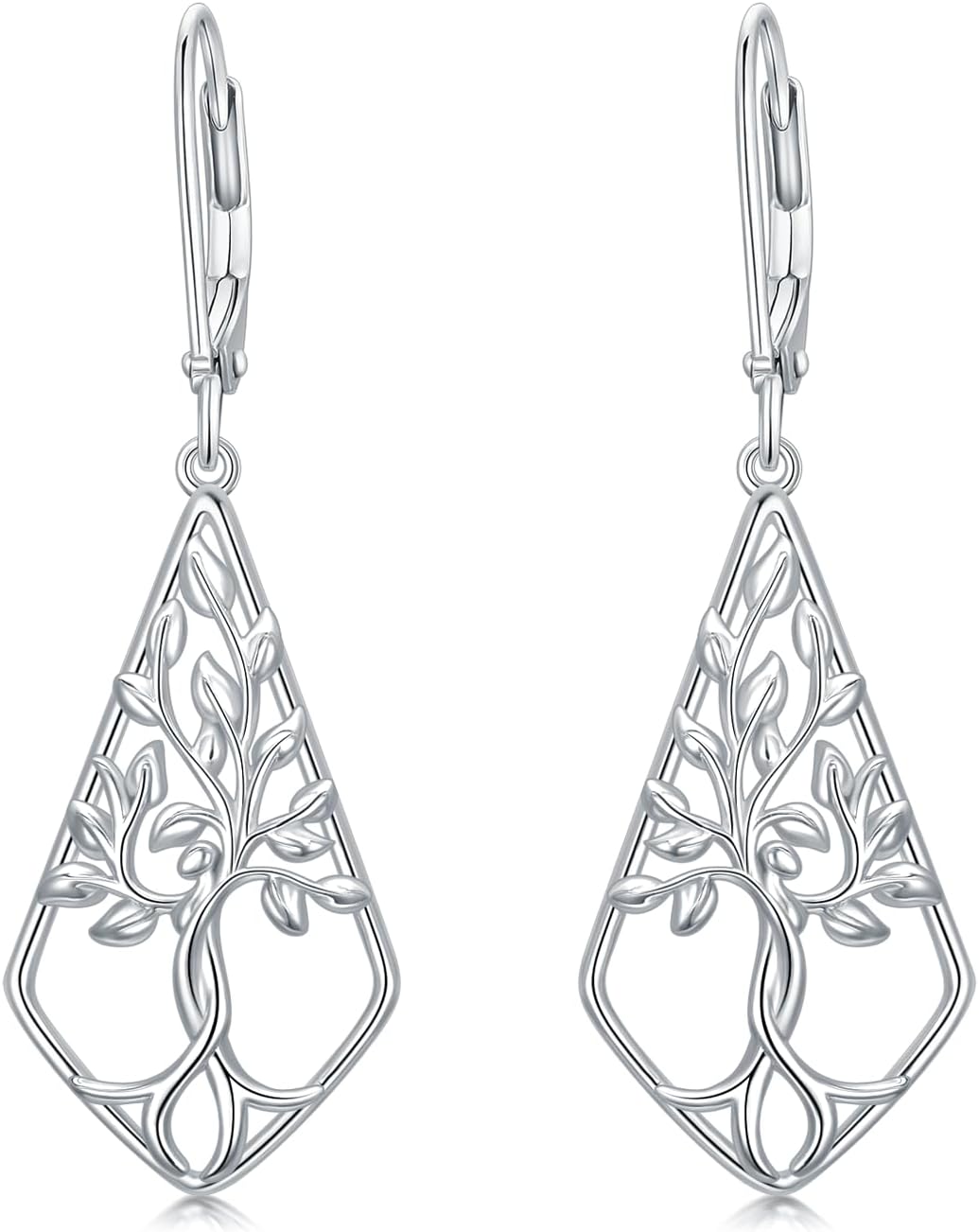 VONALA Silver Earrings for Women 925 Sterling Silver Tree of Life Filigree Leverback Drop Dangling Earrings Birthday Anniversary Christmas Jewelry Gifts