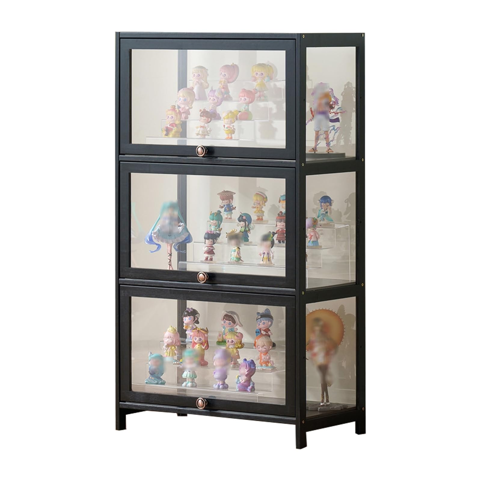 Koubhyj Curio Cabinets With Glass Doors Glass Display Cabinet Curio Cabinet Display Cabinet Natural Bamboo Frame, Sealed Dustproof, Easy To Clean(60x33x106cm-3Layer/Black-Four Sides Transparent)