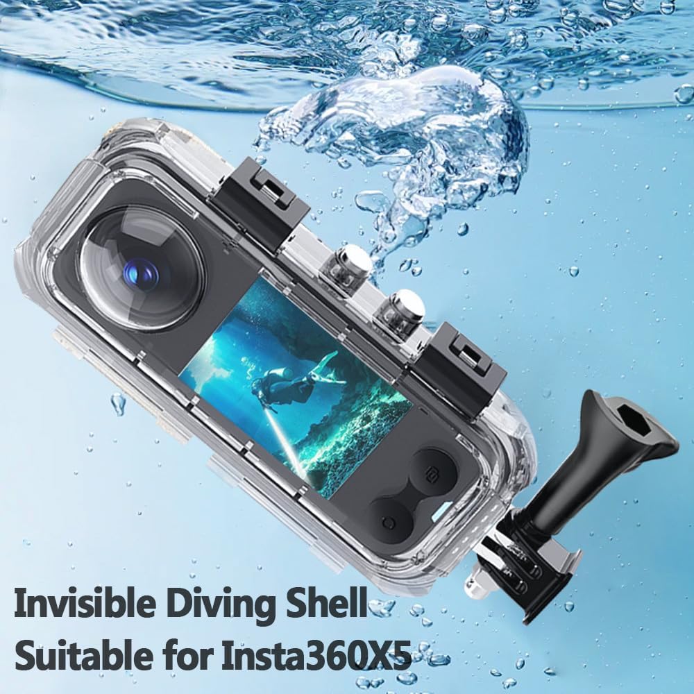 Insta 360 x 5 Étui de plongée invisible pour appareil photo Insta 360 x5, 60 m étanche avec support, accessoires Insta 360 avec insert anti-buée, boîtiers de photographie scellés