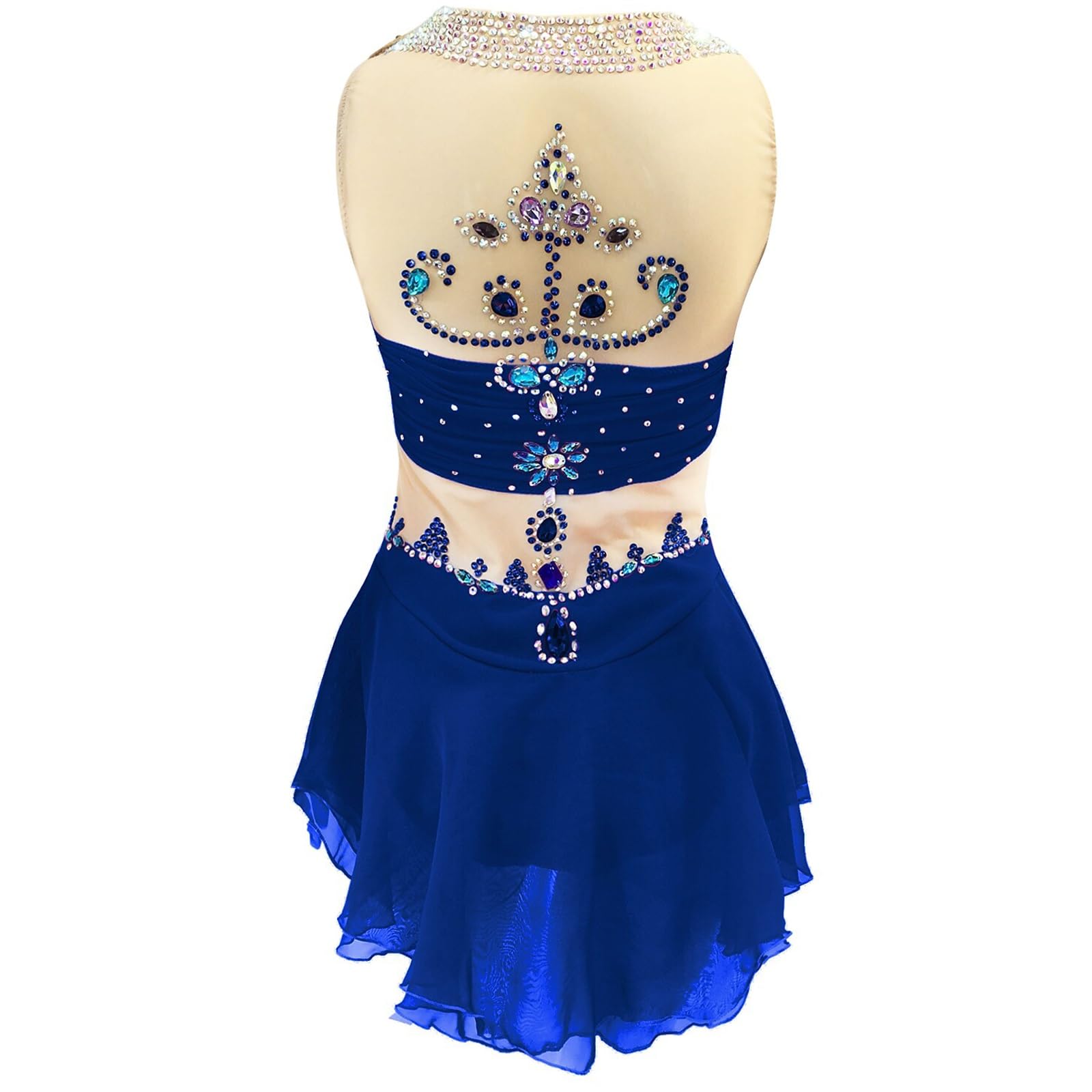 Vestido de patinaje artístico sobre hielo for niñas, traje de baile de competición sin mangas con retazos for mujer, con diamantes de imitación brillantes