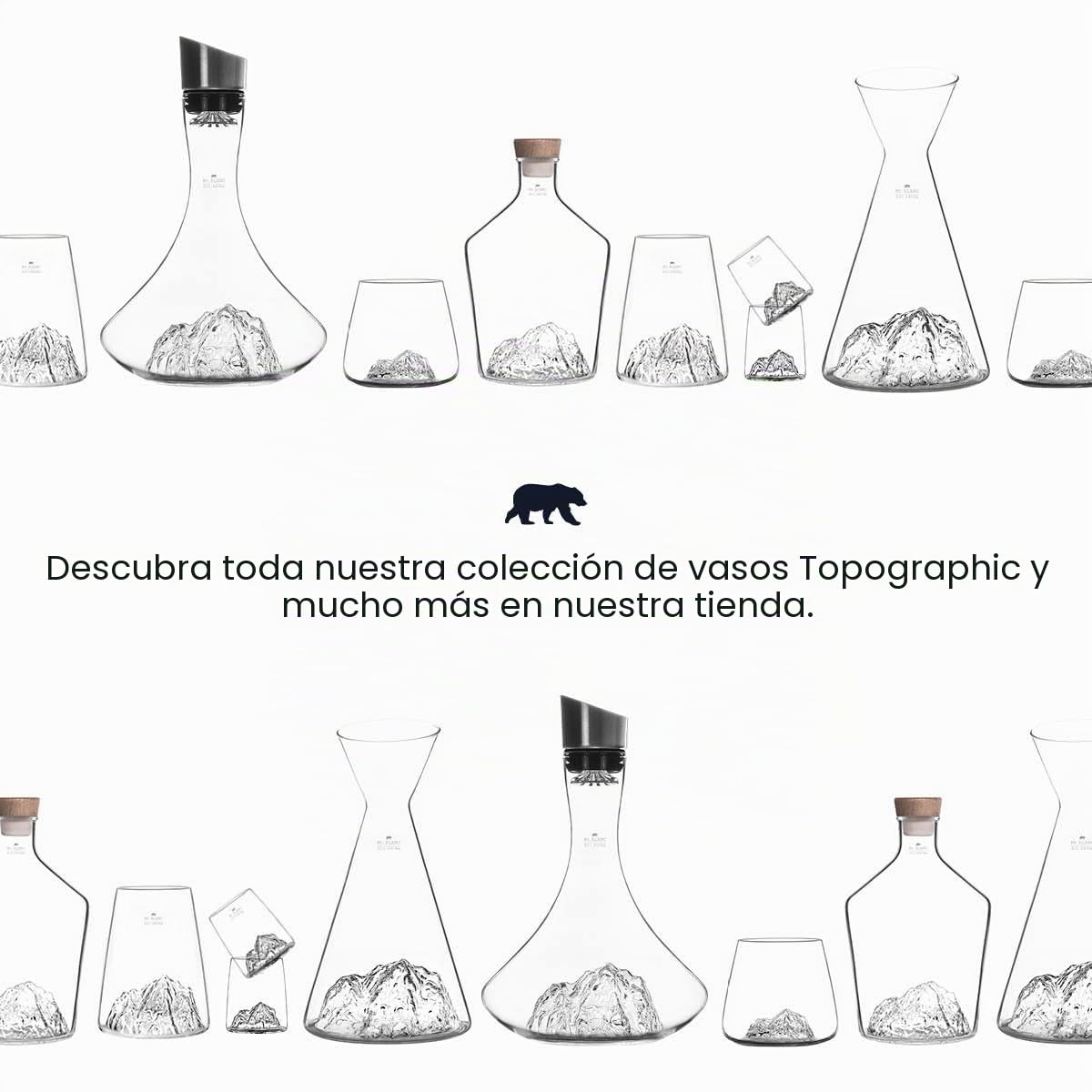 Decantador de vino 1.8 L | Vidrio cristalino de soplado artesanalmente con montañas en relieve | Tapón 3 en 1 (filtro, aireador y pico vertido) (Mont Blanc)