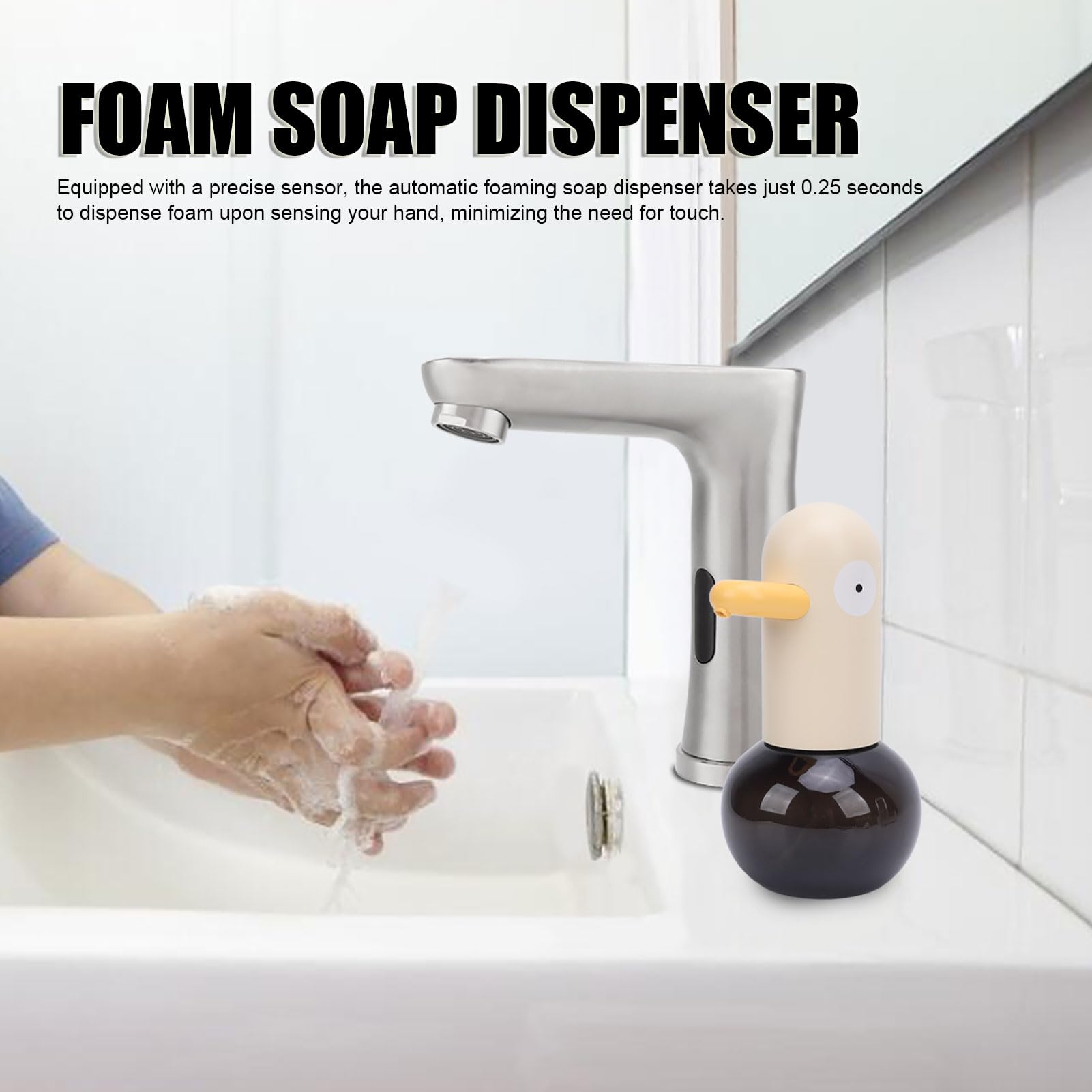 Sxhlseller Dispenser di Sapone con Anatra Simpatico Cartone Animato |Erogatore Automatico di Schiuma Touchless Ricaricabile per Bagno (Stile 2)