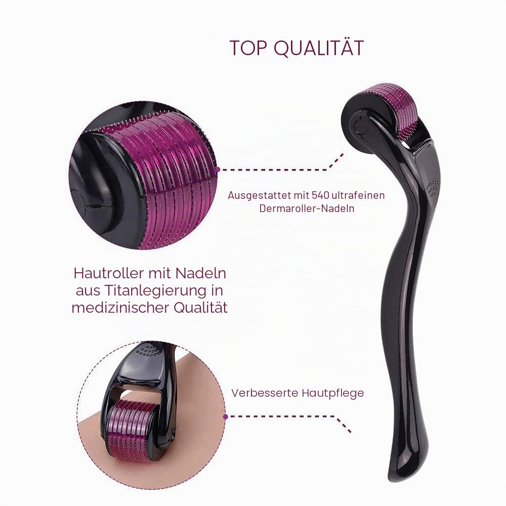 540 Titan-Mikronadel Bart roller Hautpflege für Gesicht Gesichtsfalten Haarausfall Dehnungsstreifen Haarwuchs Bartroller professionelles Microneedling Derma Needling Kit mit Etui