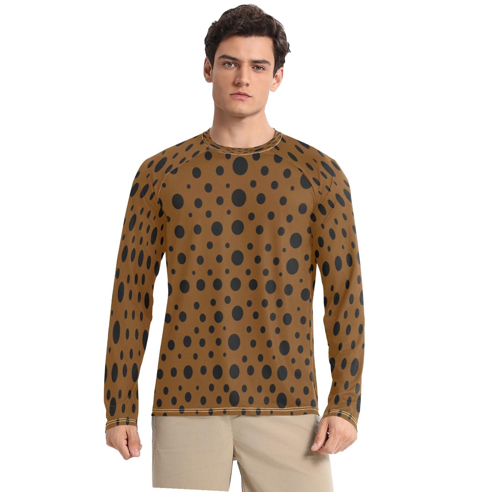 Polka Dot Brown Men's Sun Protection Shirts UPF 50+ Long Sleeve UV Rash Guard Quick Dry Swim Shirts-image-40